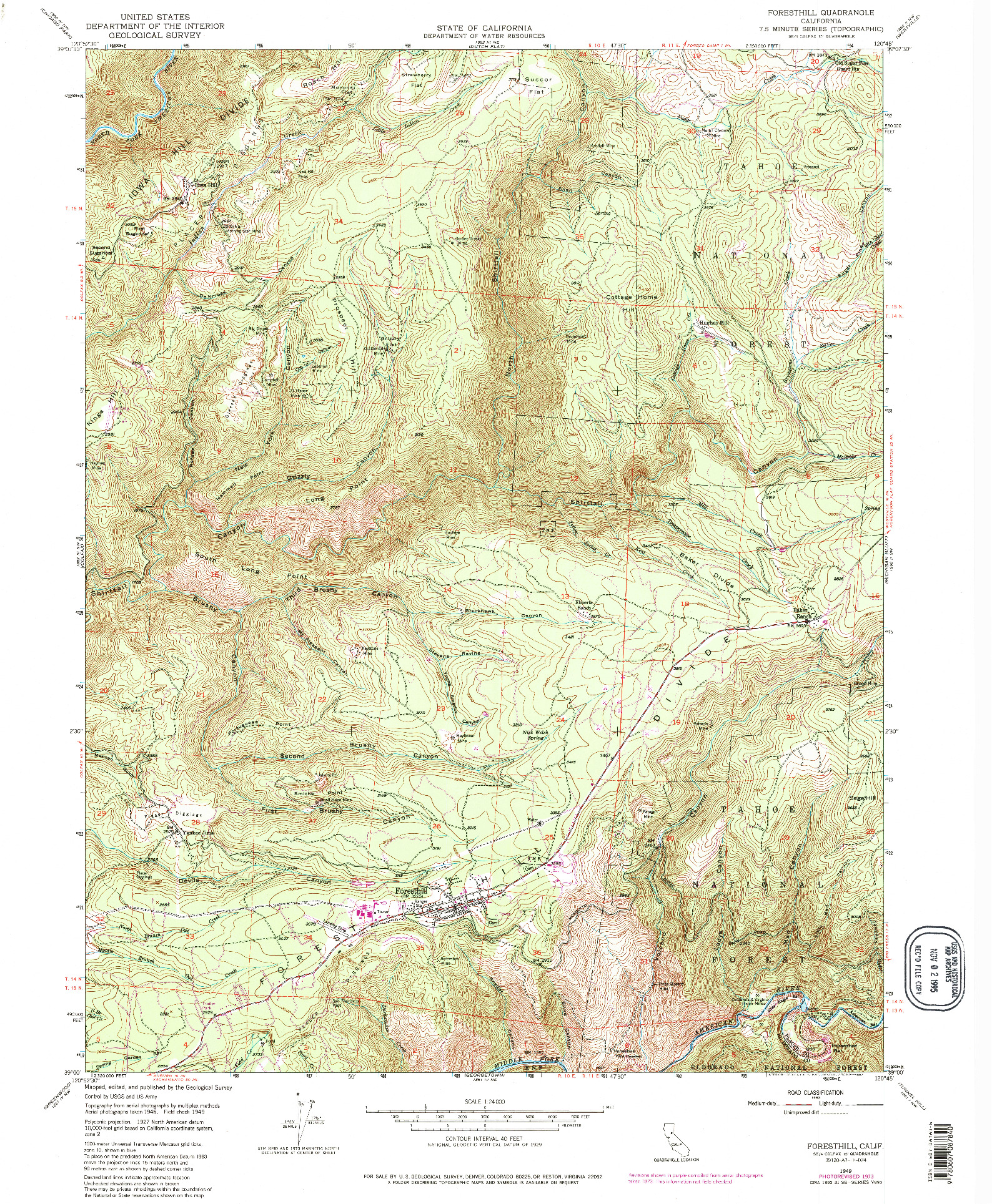 USGS 1:24000-SCALE QUADRANGLE FOR FORESTHILL, CA 1949