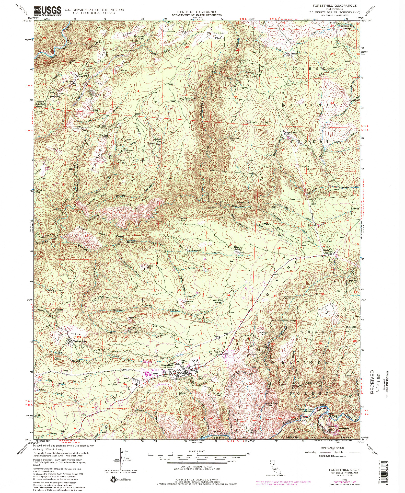 USGS 1:24000-SCALE QUADRANGLE FOR FORESTHILL, CA 1949