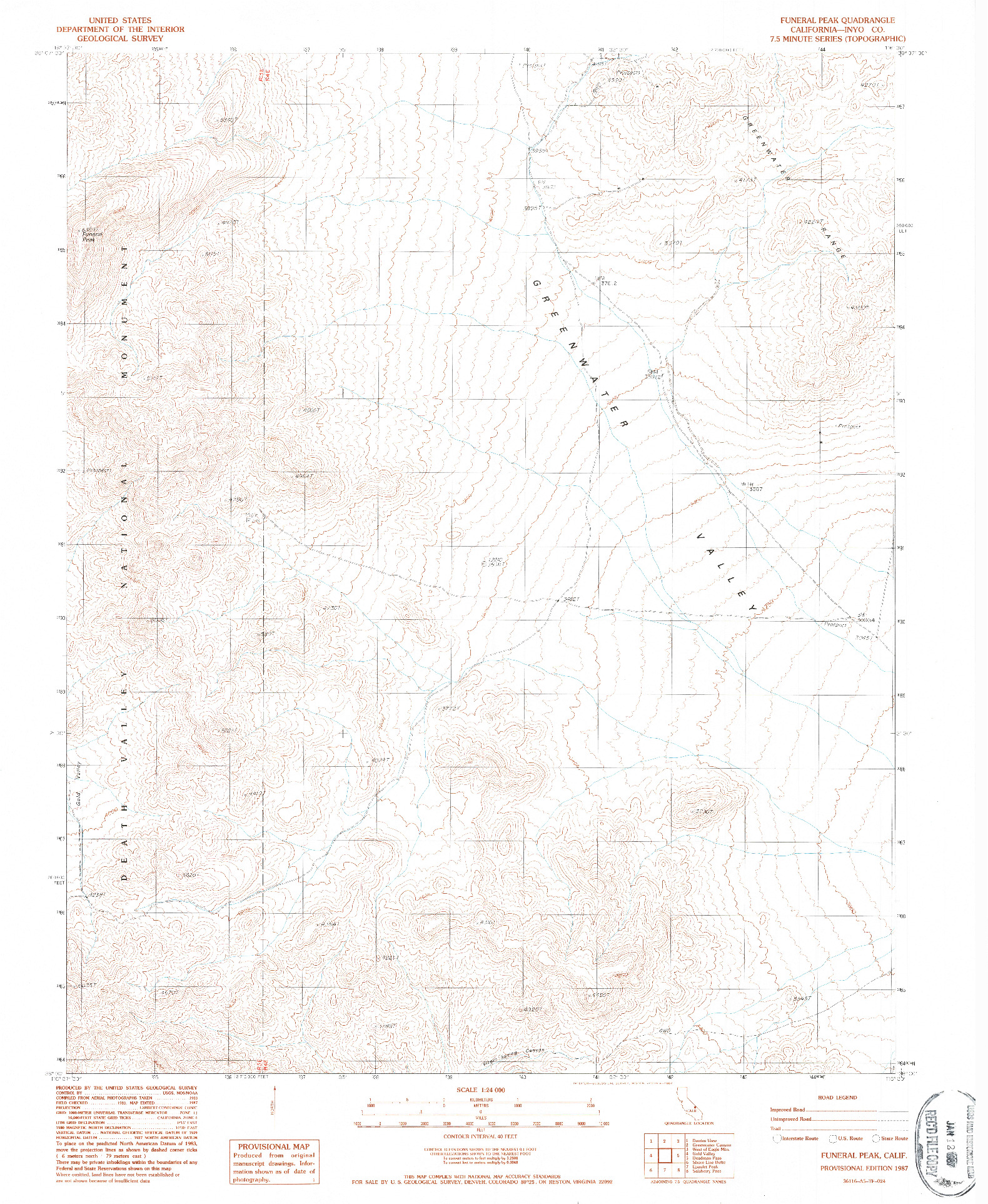 USGS 1:24000-SCALE QUADRANGLE FOR FUNERAL PEAK, CA 1987