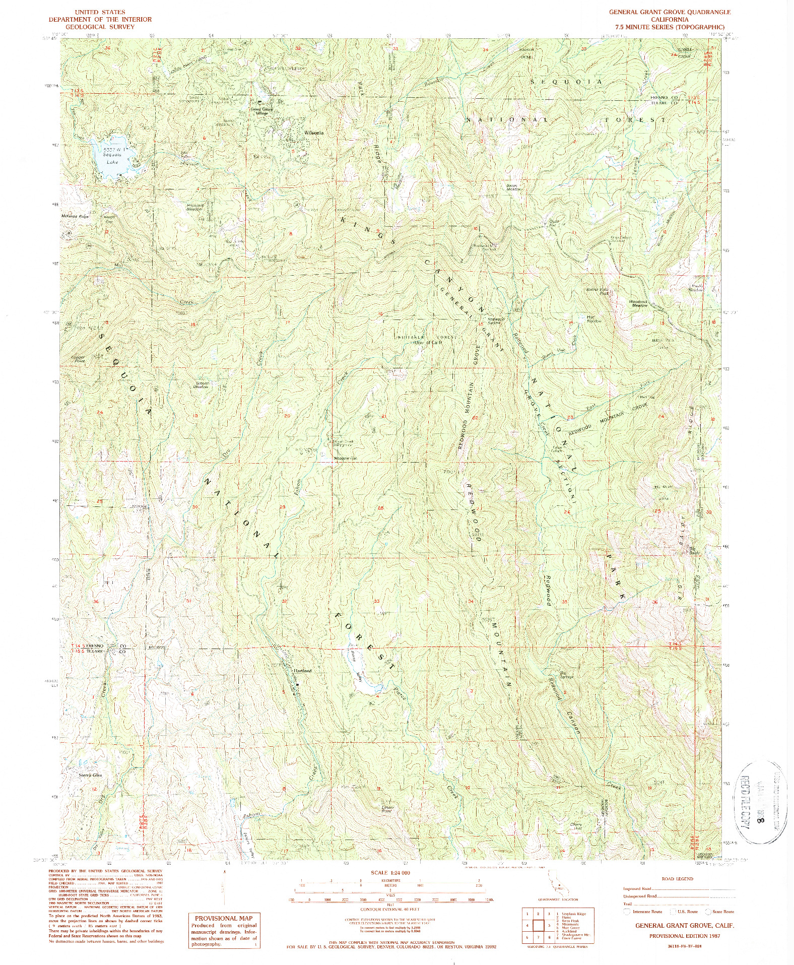 USGS 1:24000-SCALE QUADRANGLE FOR GENERAL GRANT GROVE, CA 1987