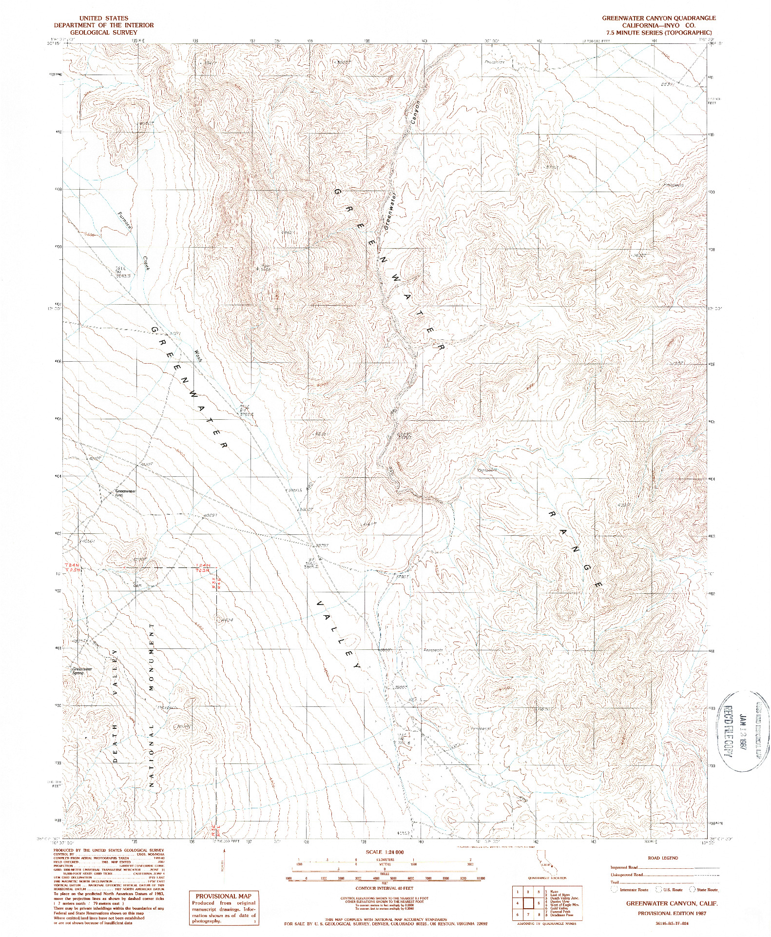 USGS 1:24000-SCALE QUADRANGLE FOR GREENWATER CANYON, CA 1987