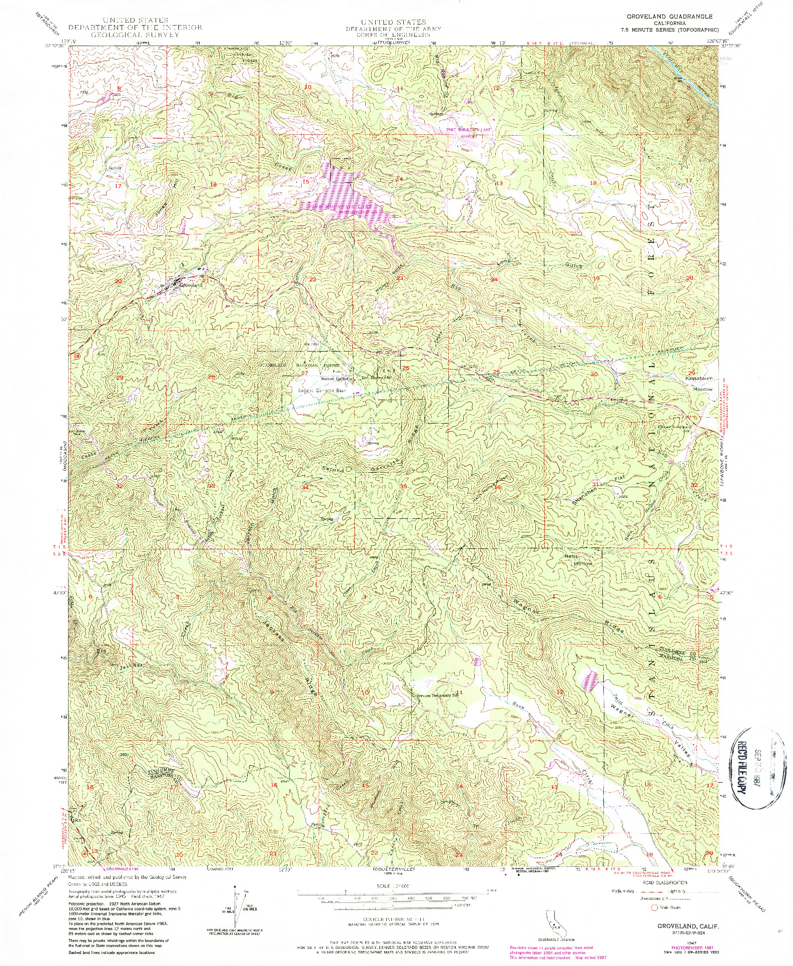USGS 1:24000-SCALE QUADRANGLE FOR GROVELAND, CA 1947