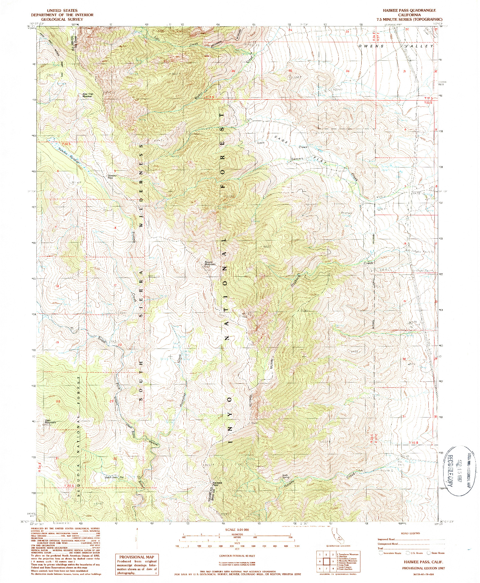 USGS 1:24000-SCALE QUADRANGLE FOR HAIWEE PASS, CA 1987