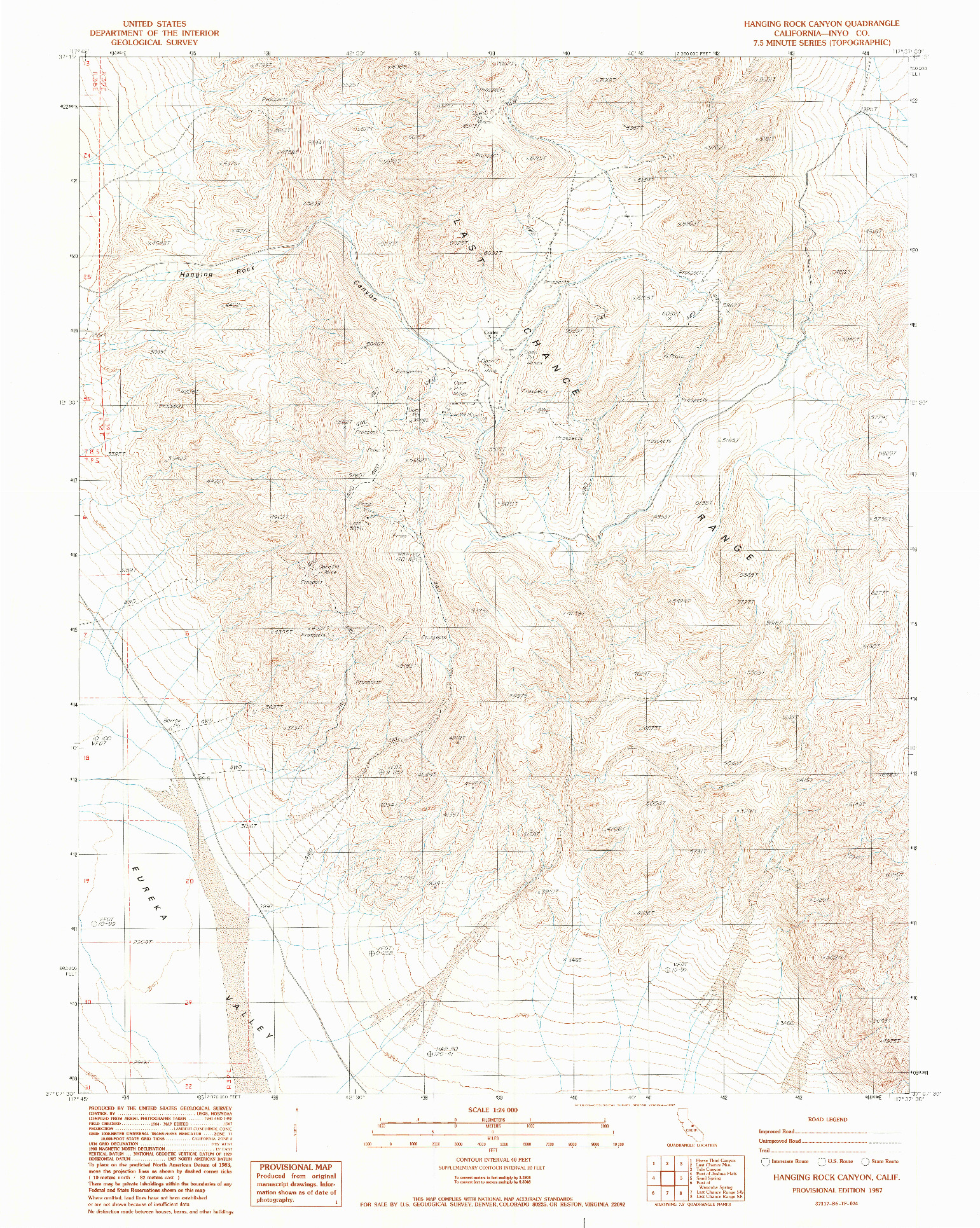 USGS 1:24000-SCALE QUADRANGLE FOR HANGING ROCK CANYON, CA 1987