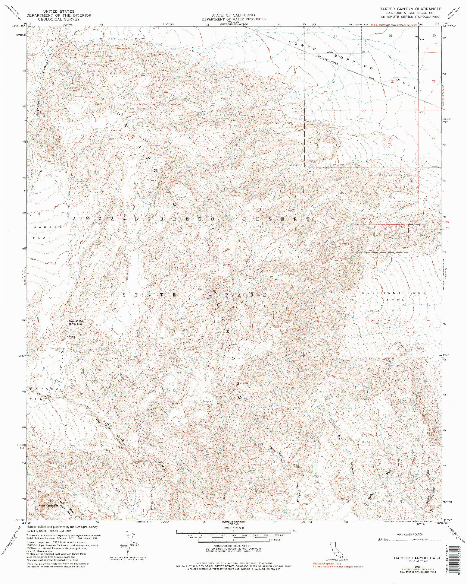 USGS 1:24000-SCALE QUADRANGLE FOR HARPER CANYON, CA 1959