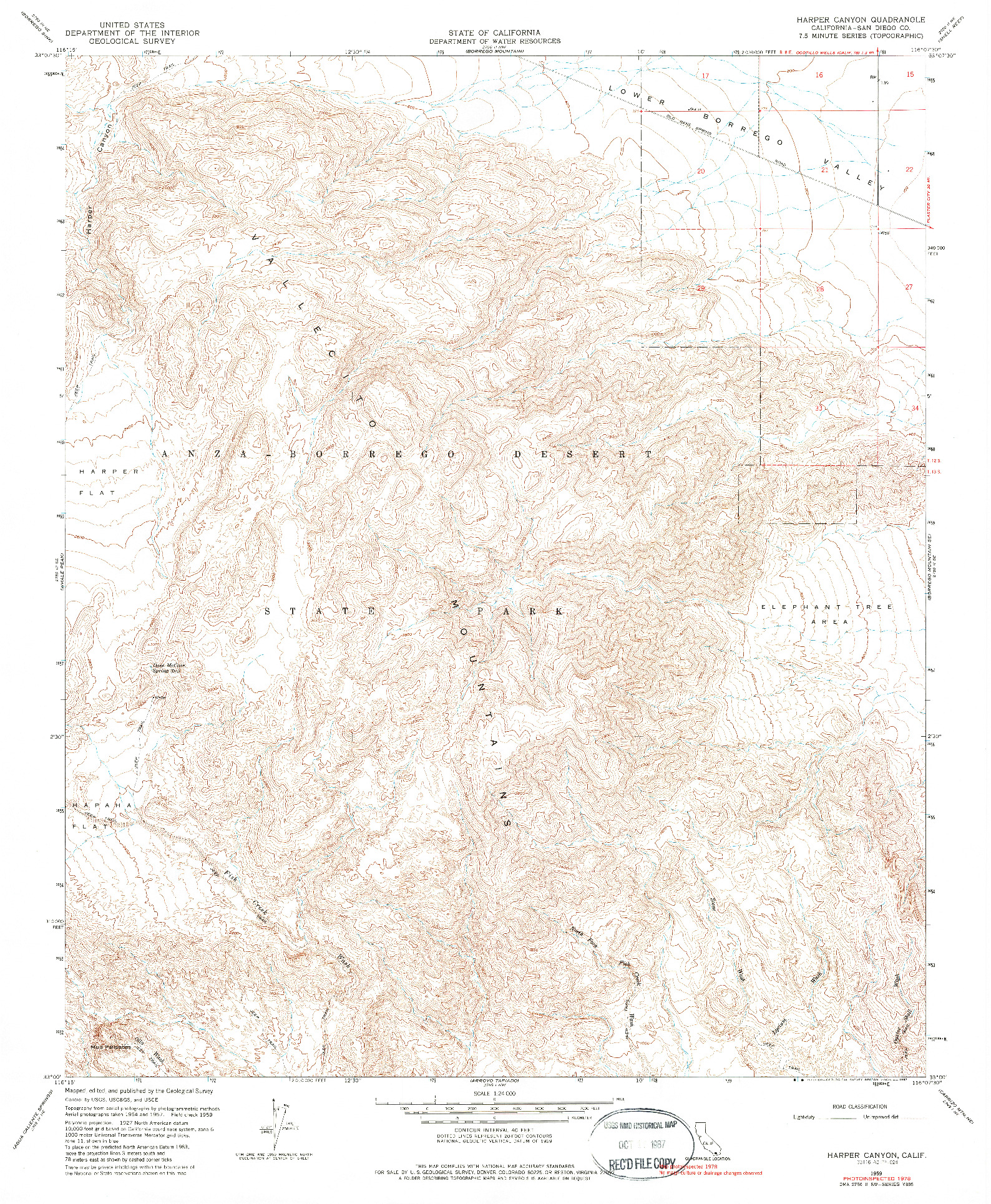 USGS 1:24000-SCALE QUADRANGLE FOR HARPER CANYON, CA 1959