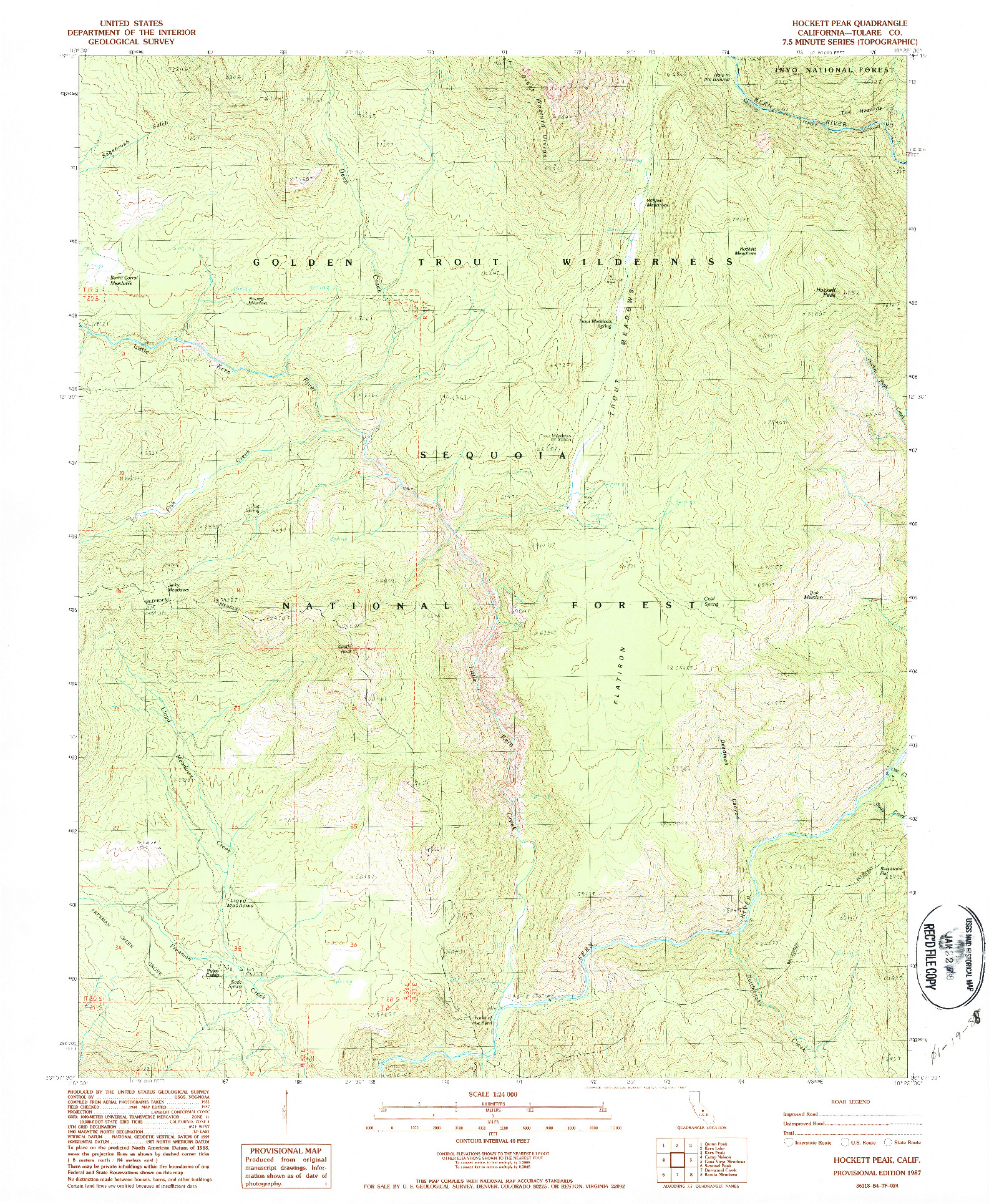 USGS 1:24000-SCALE QUADRANGLE FOR HOCKETT PEAK, CA 1987