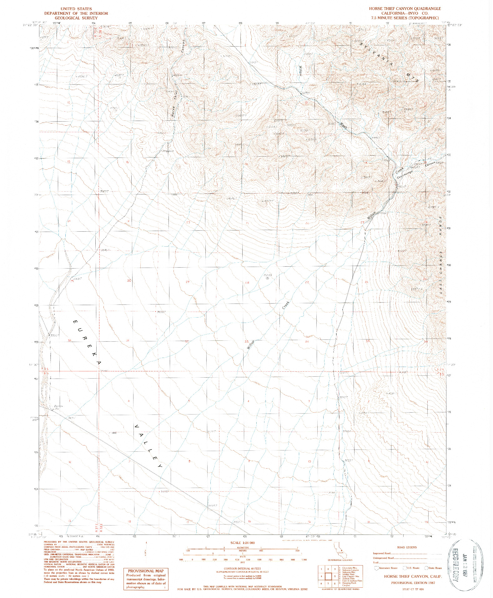 USGS 1:24000-SCALE QUADRANGLE FOR HORSE THIEF CANYON, CA 1987