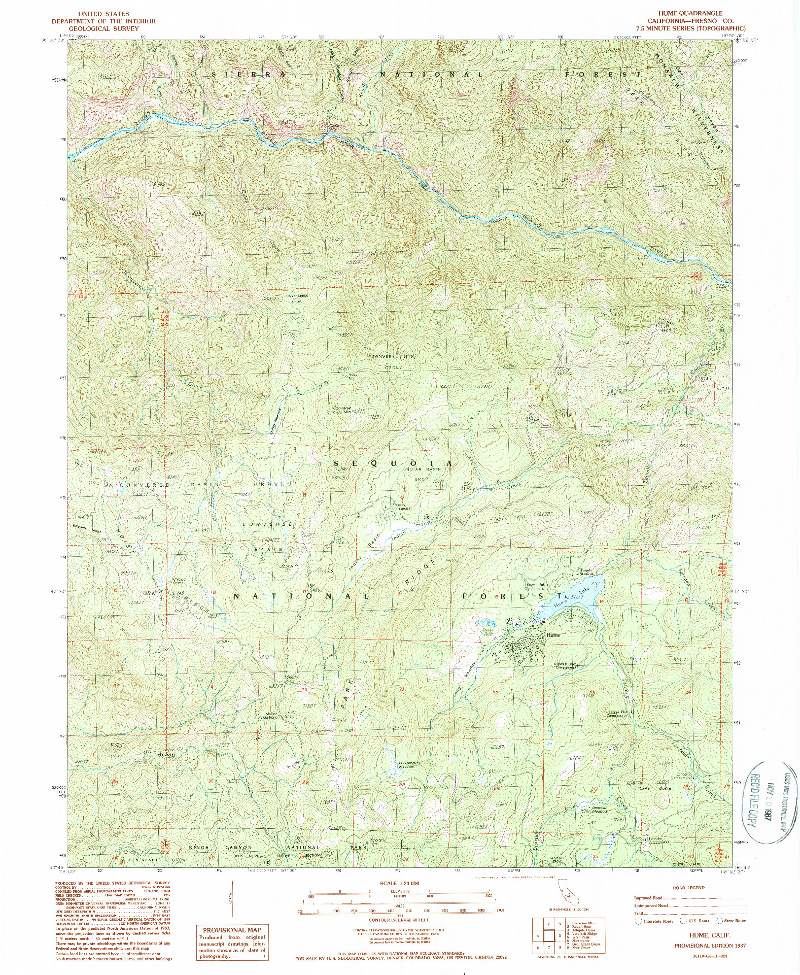 USGS 1:24000-SCALE QUADRANGLE FOR HUME, CA 1987