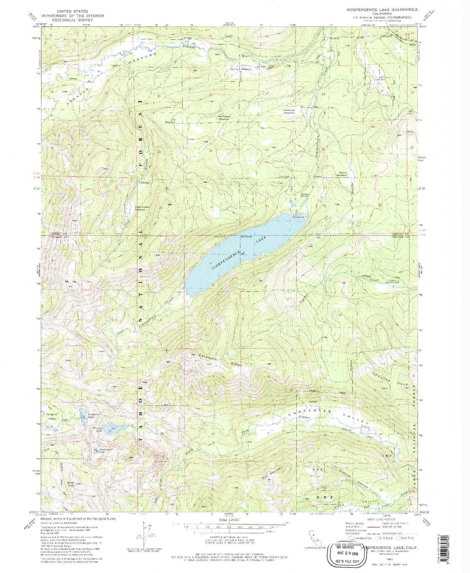 USGS 1:24000-SCALE QUADRANGLE FOR INDEPENDENCE LAKE, CA 1981
