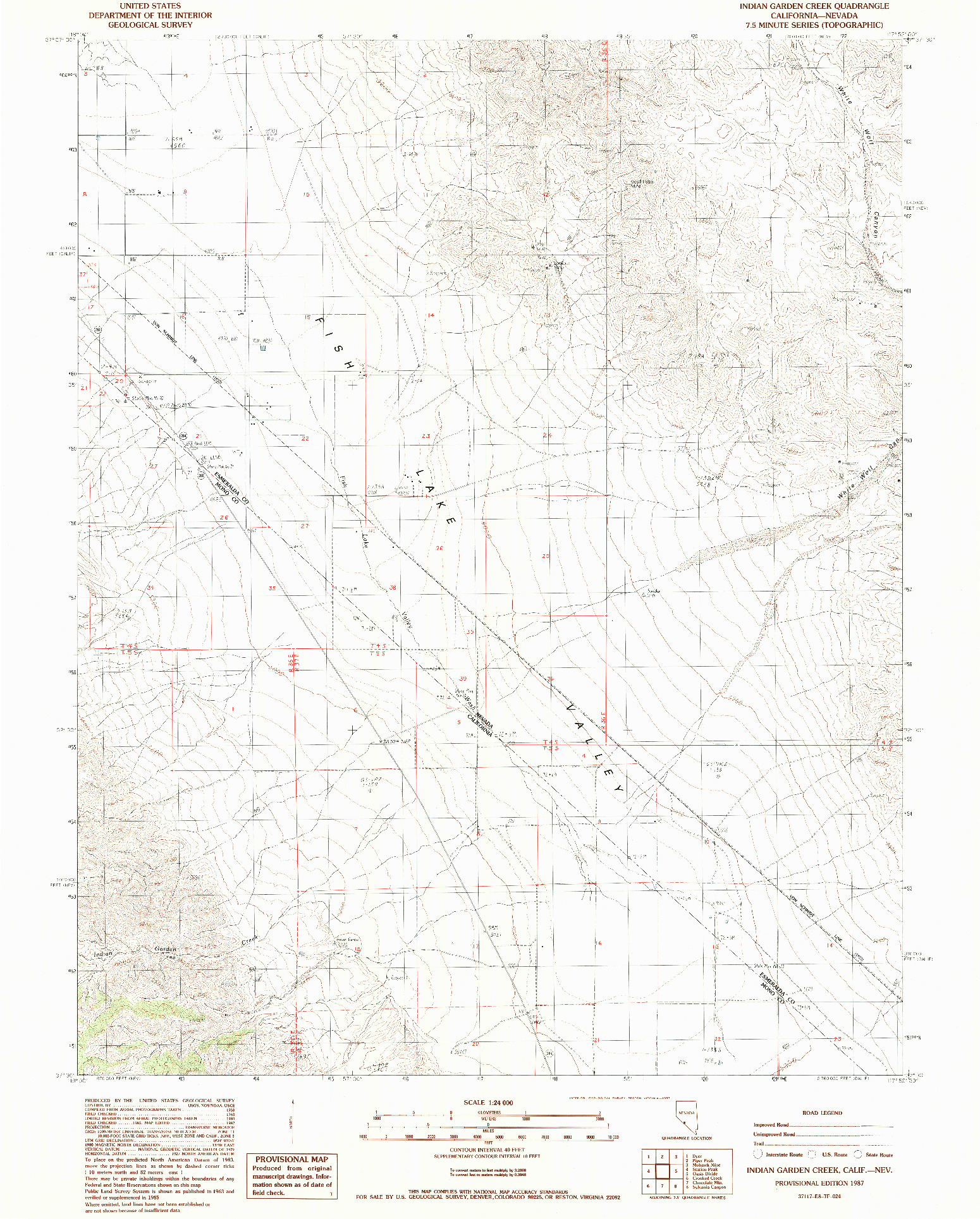 USGS 1:24000-SCALE QUADRANGLE FOR INDIAN GARDEN CREEK, CA 1987