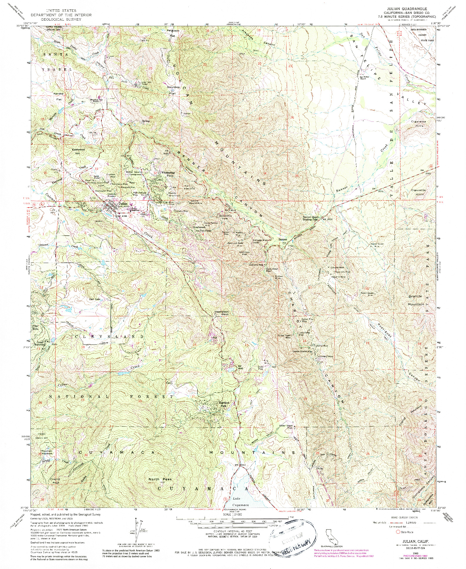 USGS 1:24000-SCALE QUADRANGLE FOR JULIAN, CA 1960