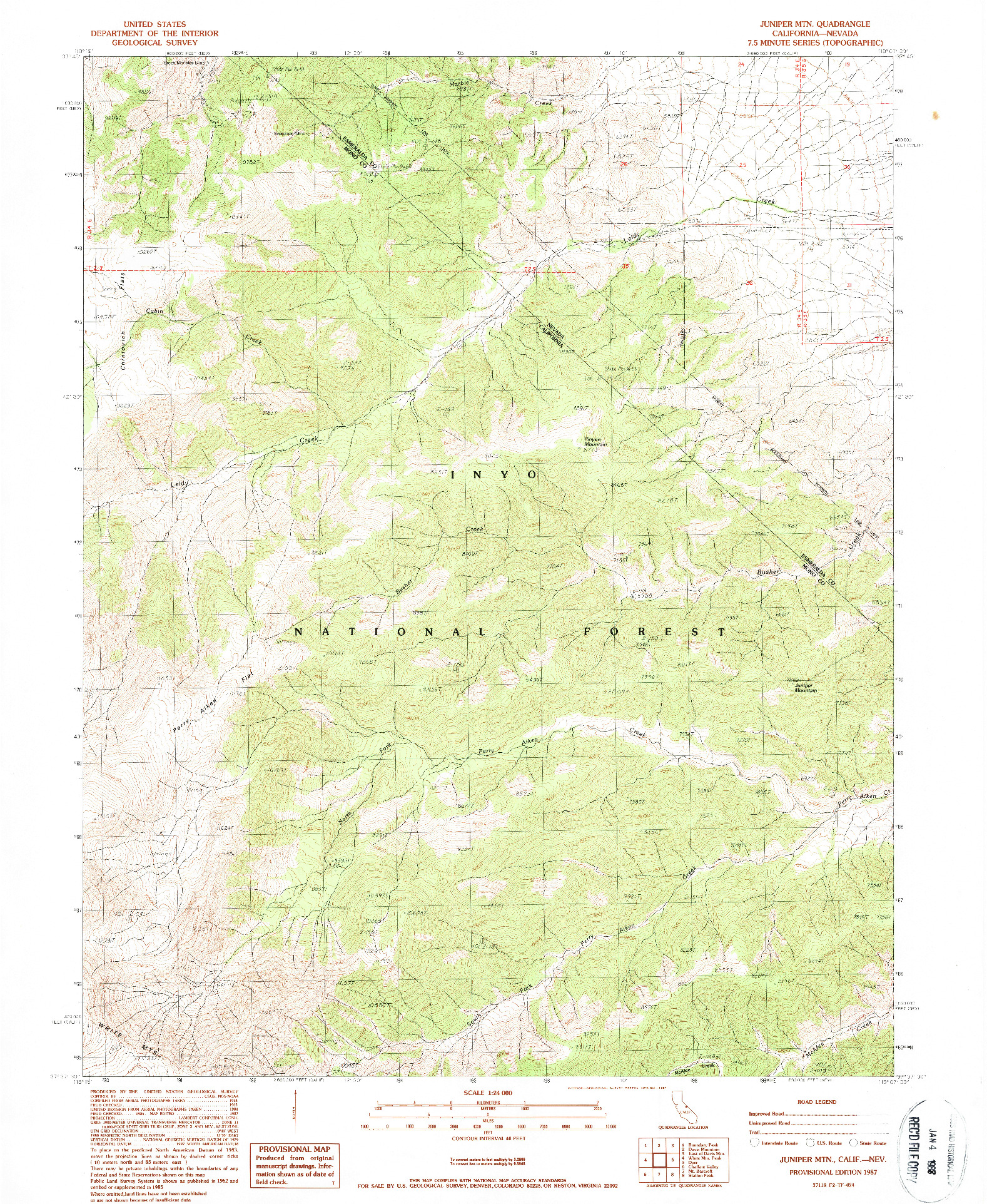 USGS 1:24000-SCALE QUADRANGLE FOR JUNIPER MTN, CA 1987