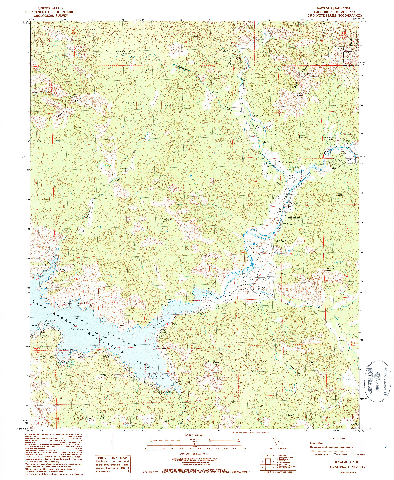 USGS 1:24000-SCALE QUADRANGLE FOR KAWEAH, CA 1986