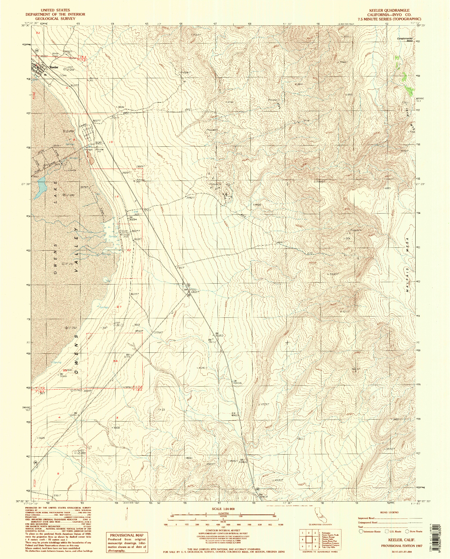 USGS 1:24000-SCALE QUADRANGLE FOR KEELER, CA 1987