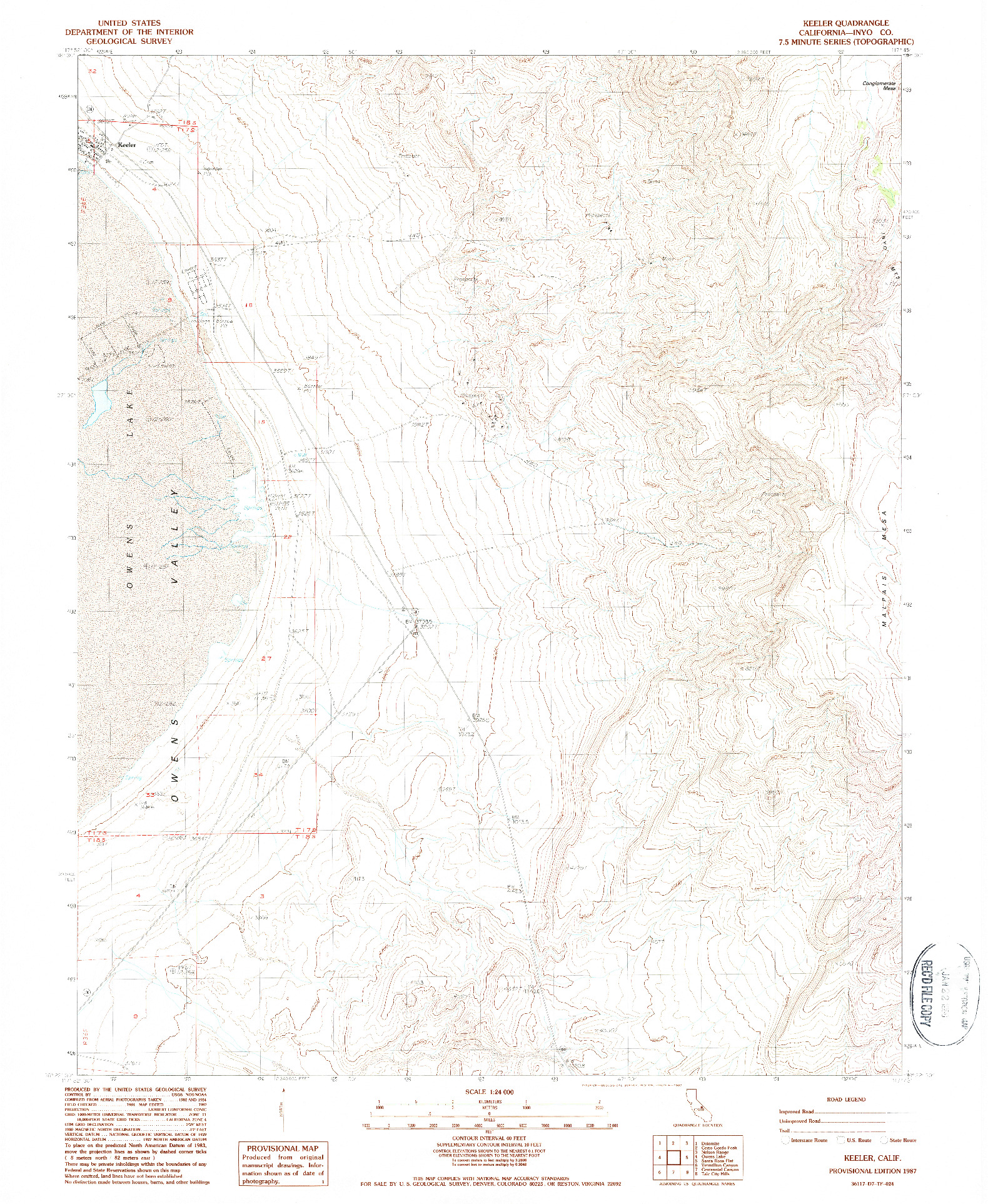 USGS 1:24000-SCALE QUADRANGLE FOR KEELER, CA 1987
