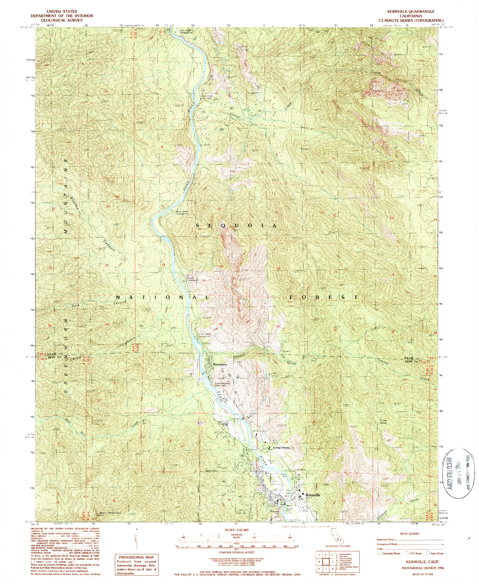 USGS 1:24000-SCALE QUADRANGLE FOR KERNVILLE, CA 1986