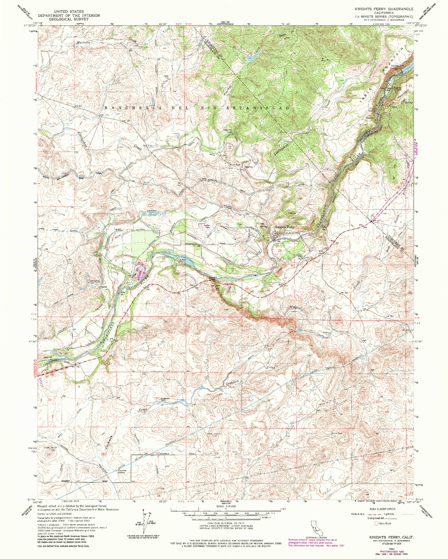 USGS 1:24000-SCALE QUADRANGLE FOR KNIGHTS FERRY, CA 1962