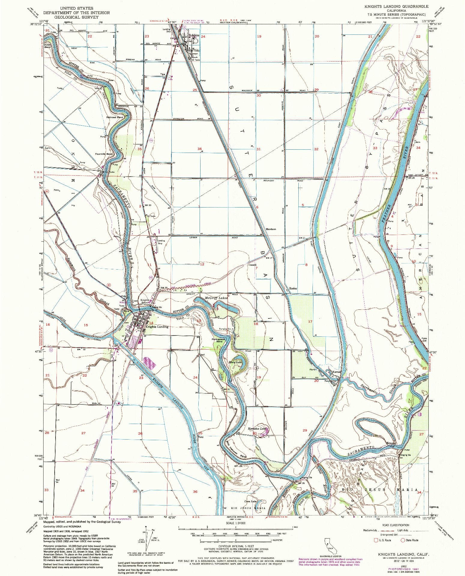 USGS 1:24000-SCALE QUADRANGLE FOR KNIGHTS LANDING, CA 1952