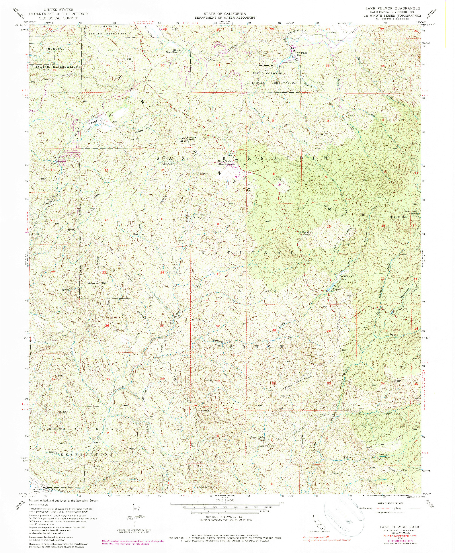 USGS 1:24000-SCALE QUADRANGLE FOR LAKE FULMOR, CA 1956