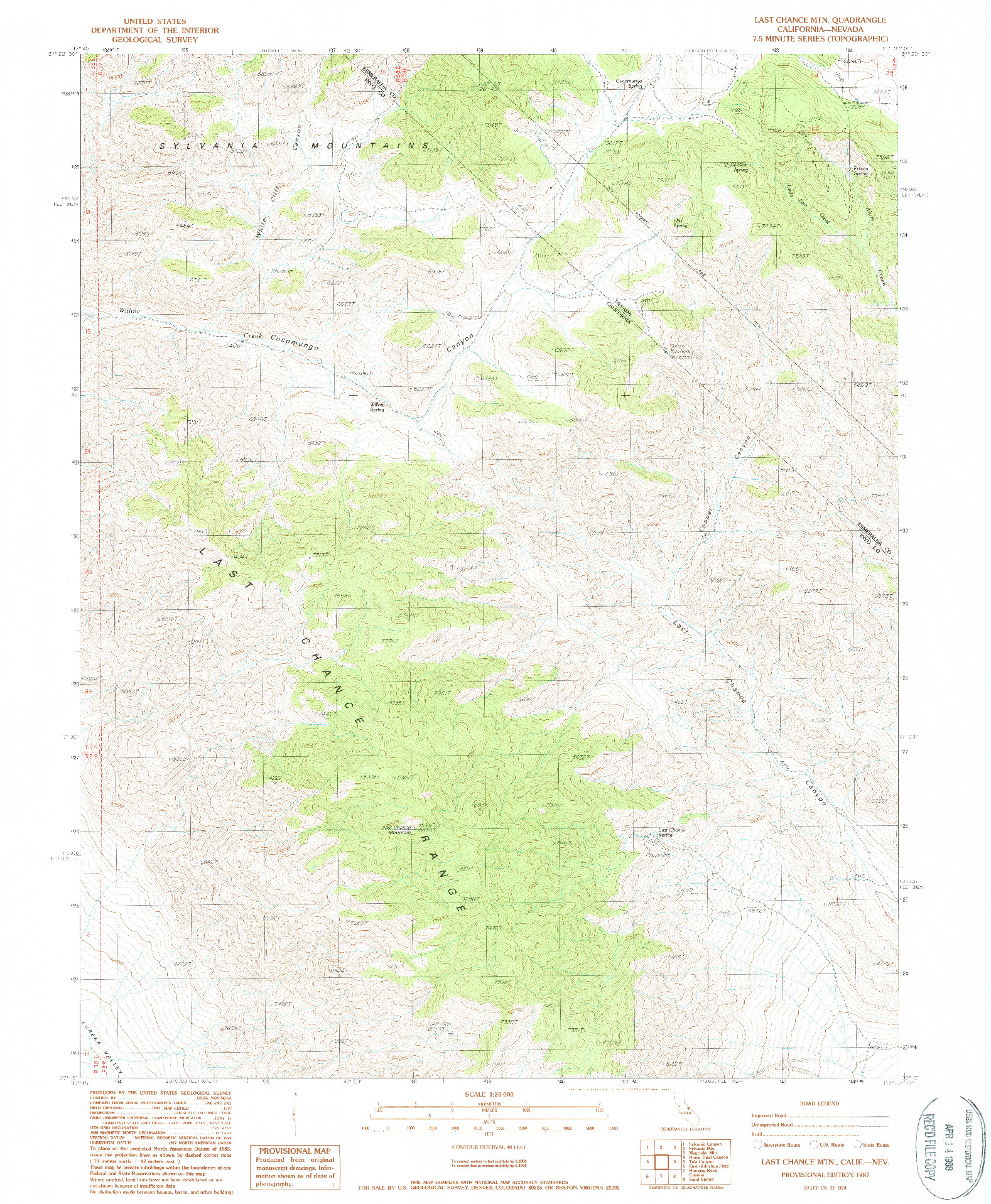 USGS 1:24000-SCALE QUADRANGLE FOR LAST CHANCE MTN., CA 1987