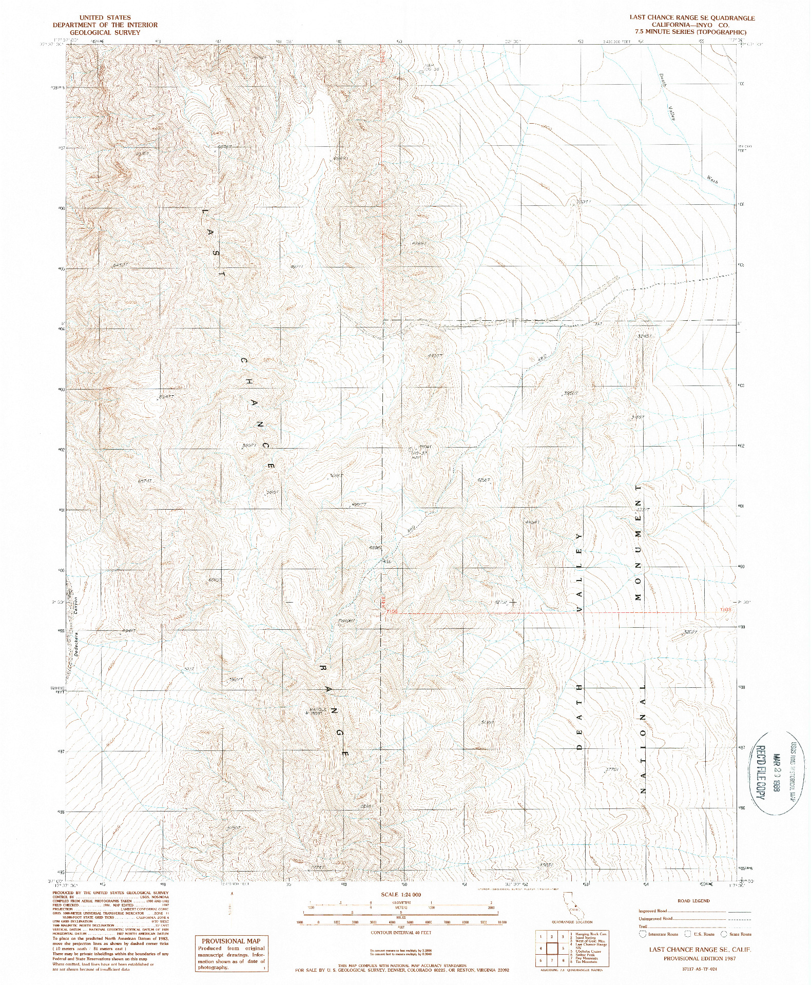 USGS 1:24000-SCALE QUADRANGLE FOR LAST CHANCE RANGE SE, CA 1987