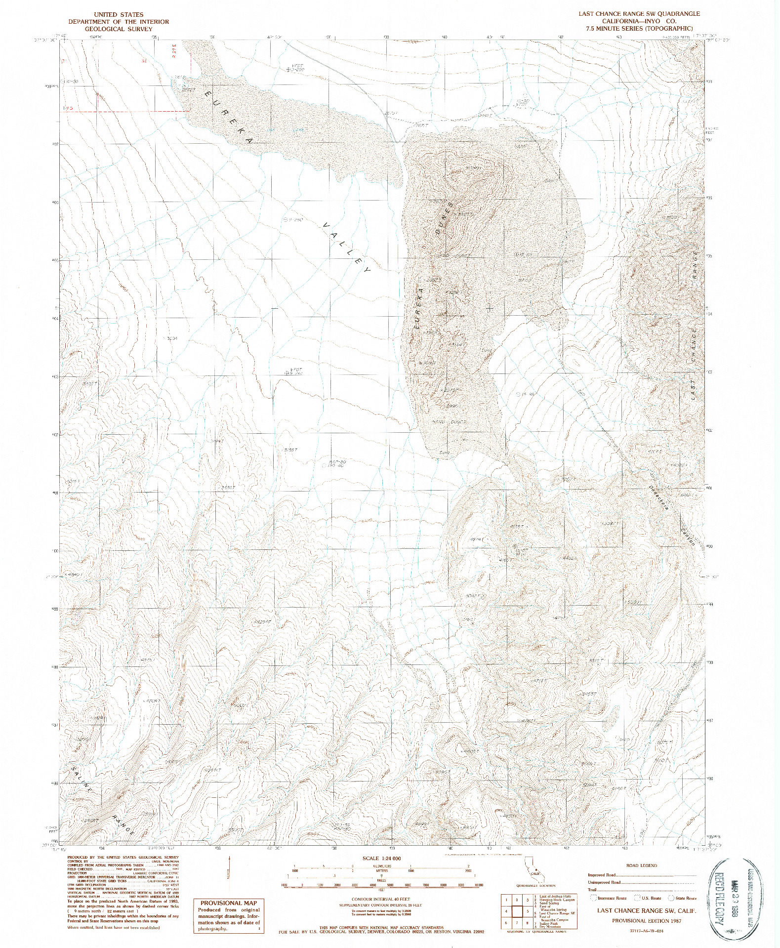 USGS 1:24000-SCALE QUADRANGLE FOR LAST CHANCE RANGE SW, CA 1987