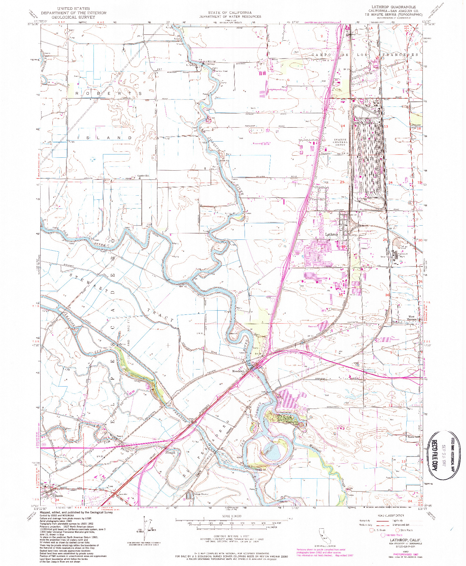 USGS 1:24000-SCALE QUADRANGLE FOR LATHROP, CA 1952