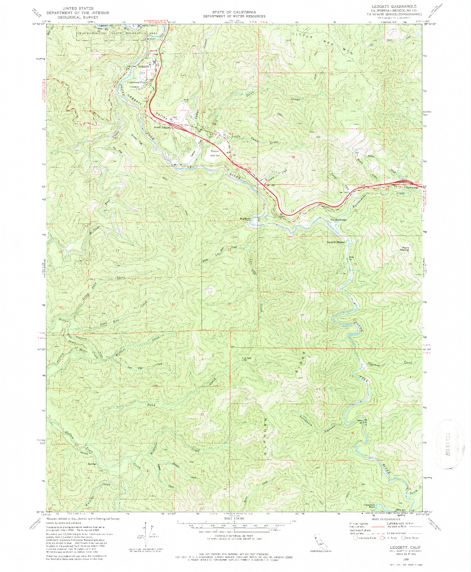 USGS 1:24000-SCALE QUADRANGLE FOR LEGGETT, CA 1969