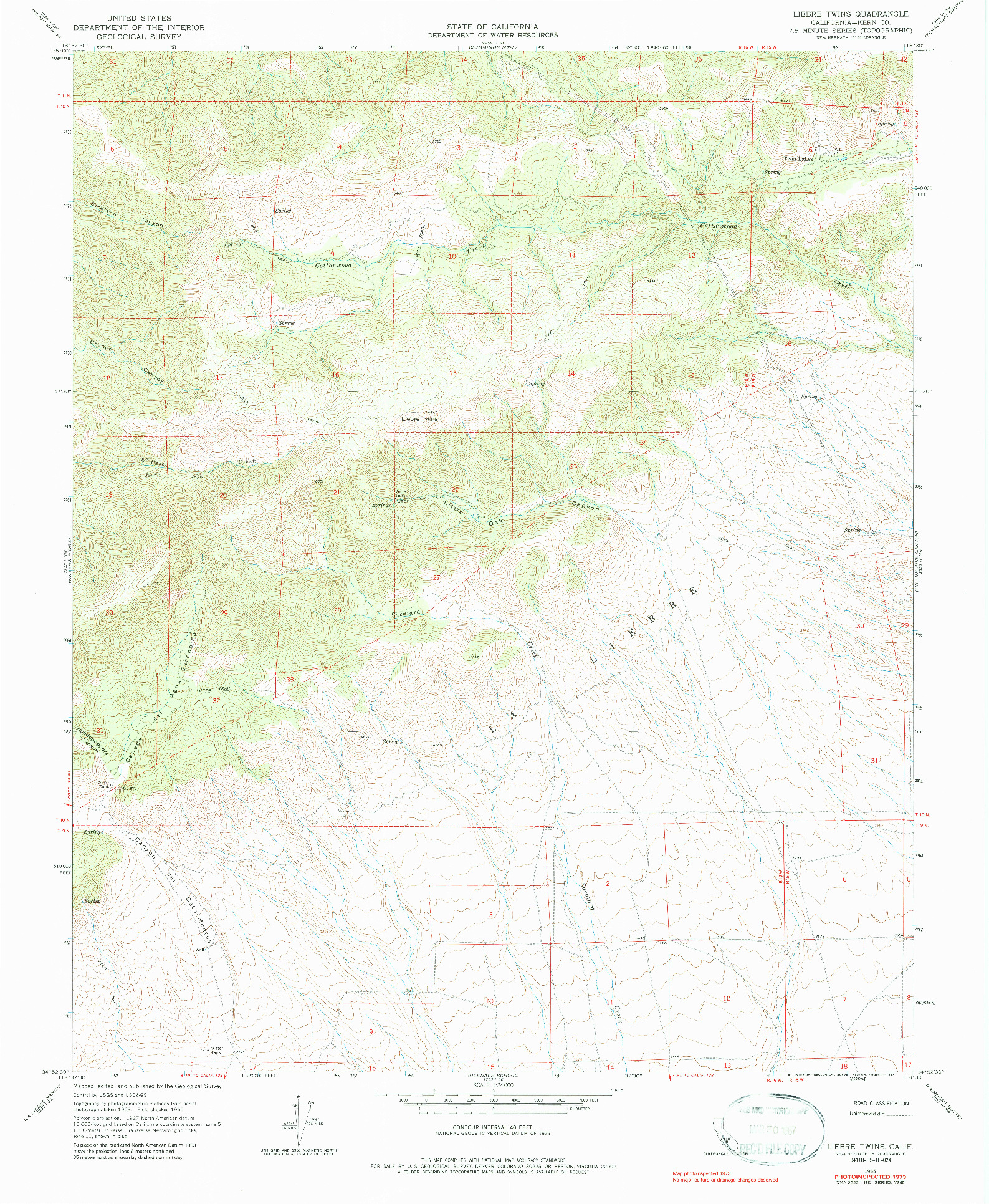 USGS 1:24000-SCALE QUADRANGLE FOR LIEBRE TWINS, CA 1965