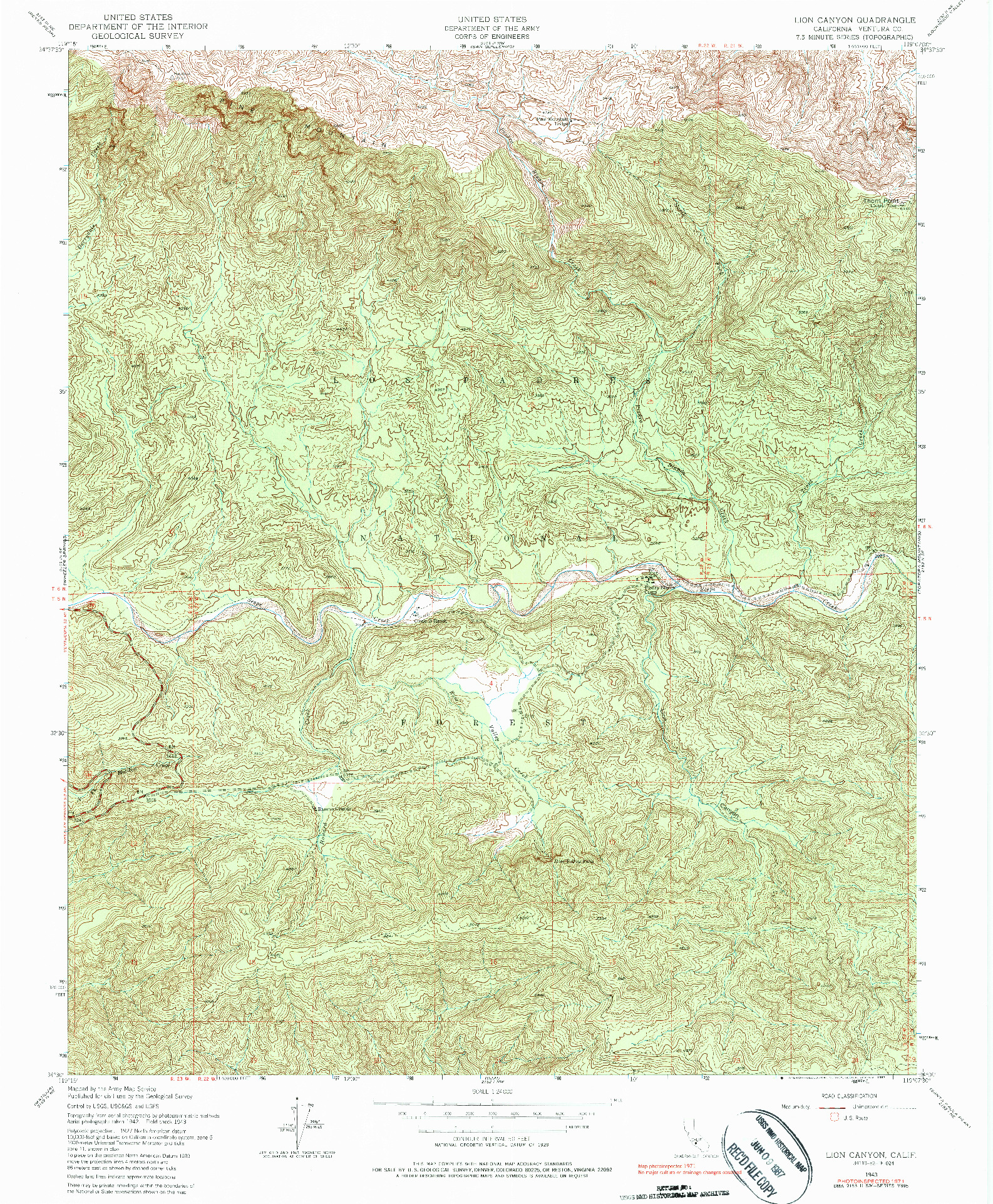 USGS 1:24000-SCALE QUADRANGLE FOR LION CANYON, CA 1943