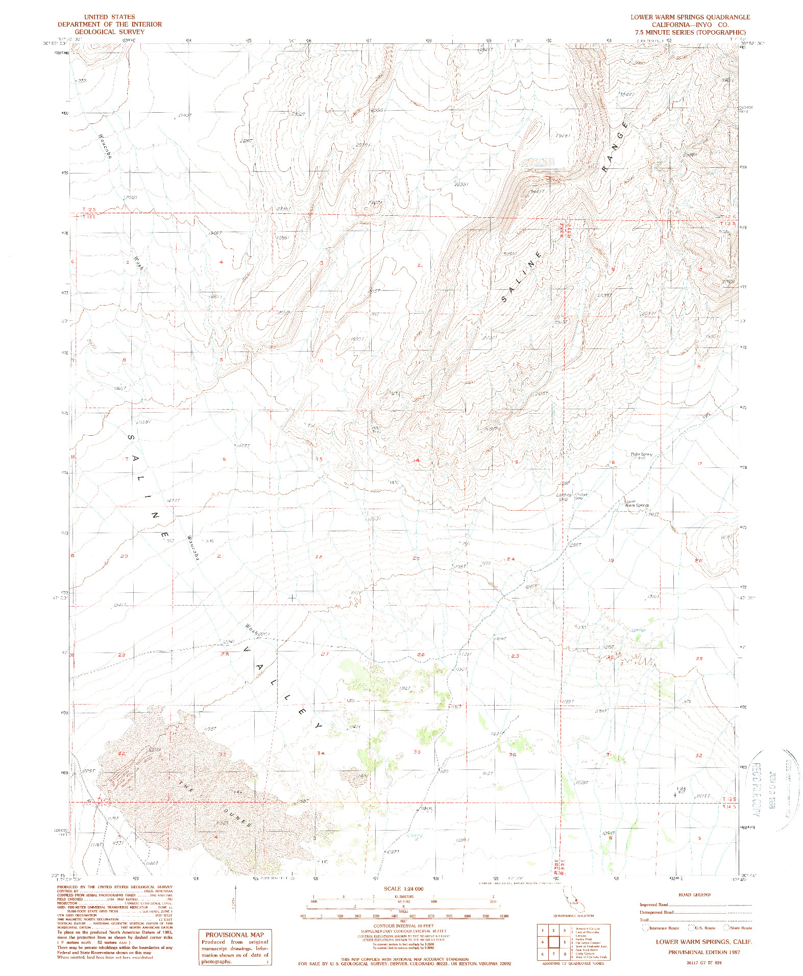 USGS 1:24000-SCALE QUADRANGLE FOR LOWER WARM SPRINGS, CA 1987