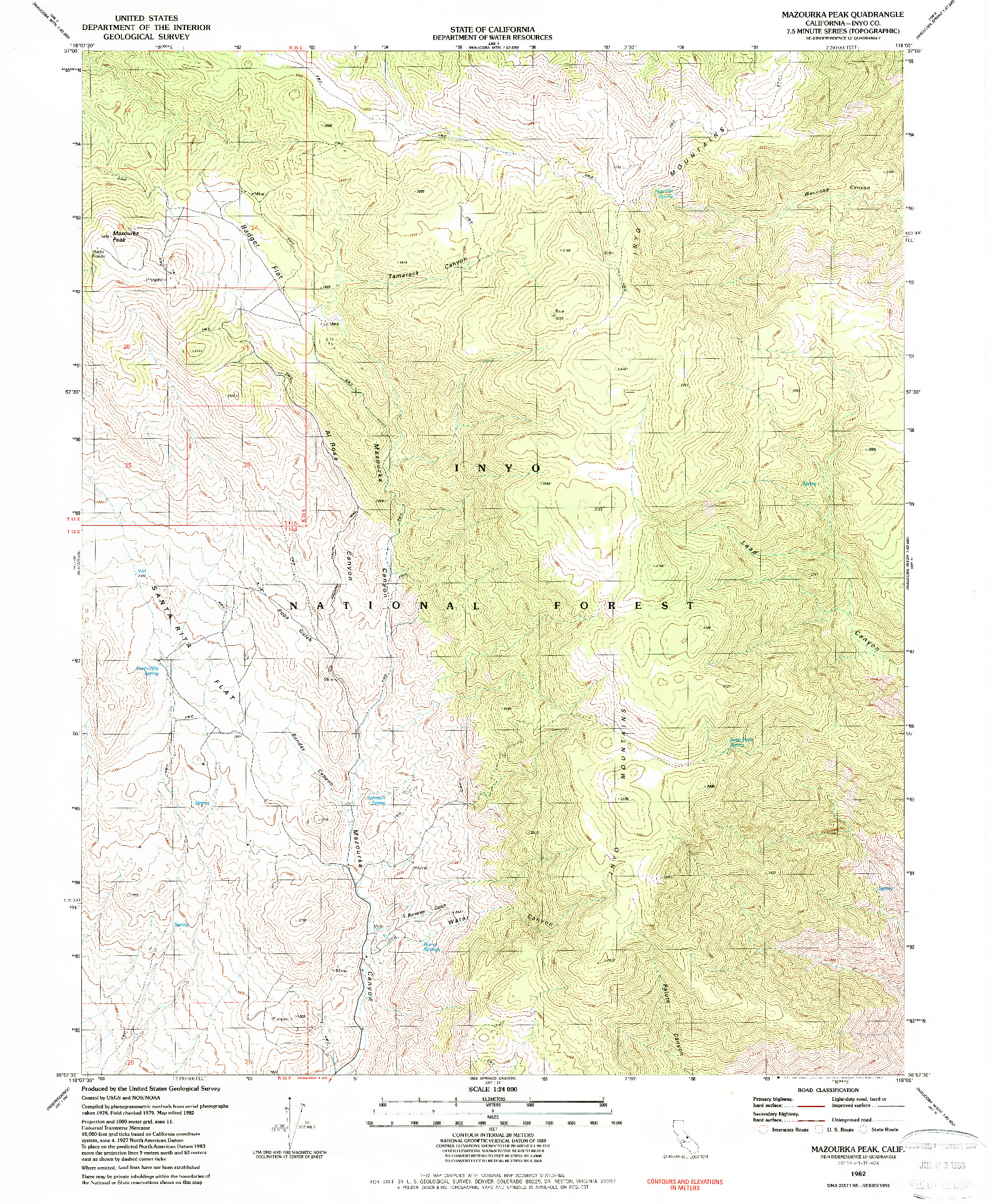 USGS 1:24000-SCALE QUADRANGLE FOR MAZOURKA PEAK, CA 1982