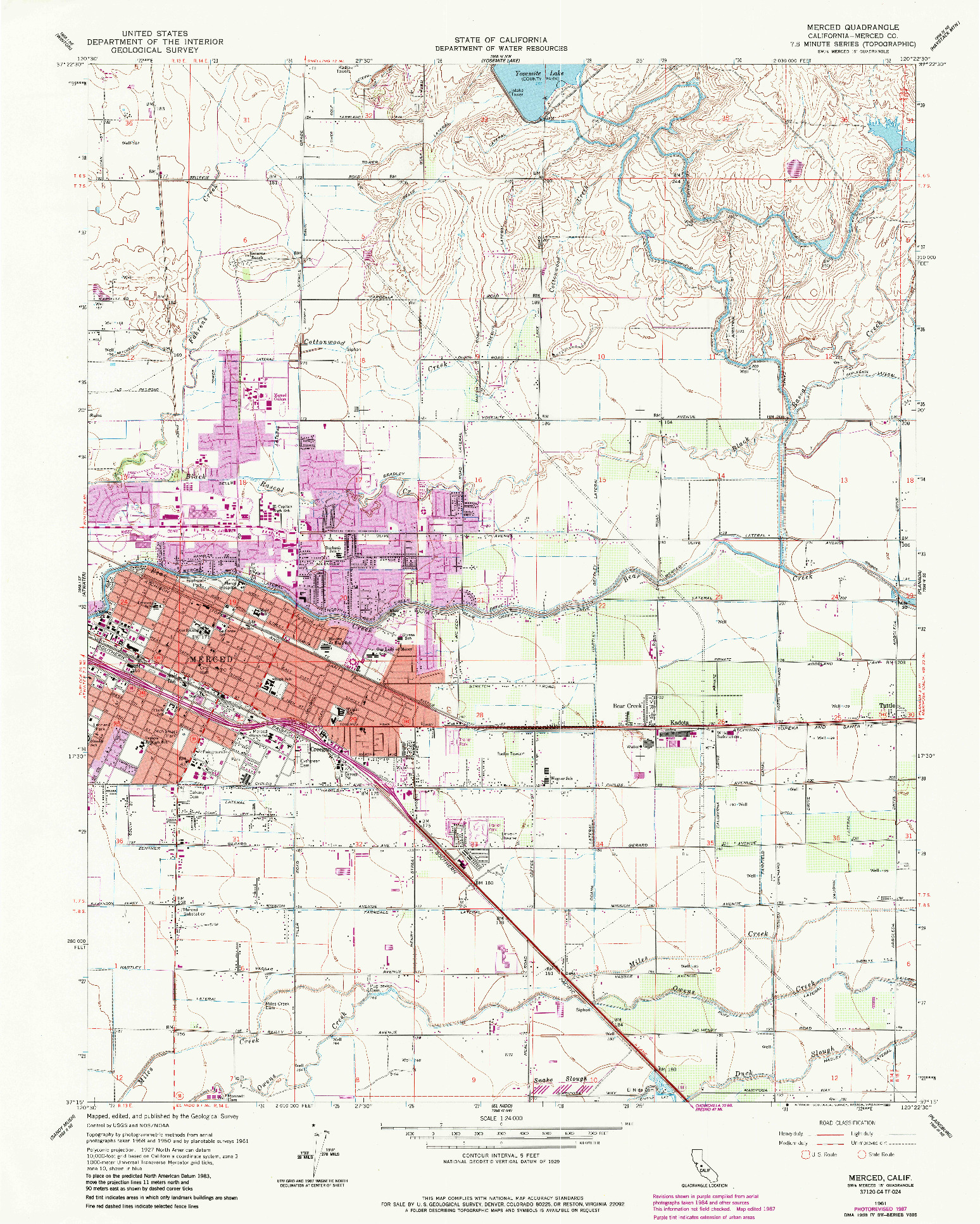 USGS 1:24000-SCALE QUADRANGLE FOR MERCED, CA 1961