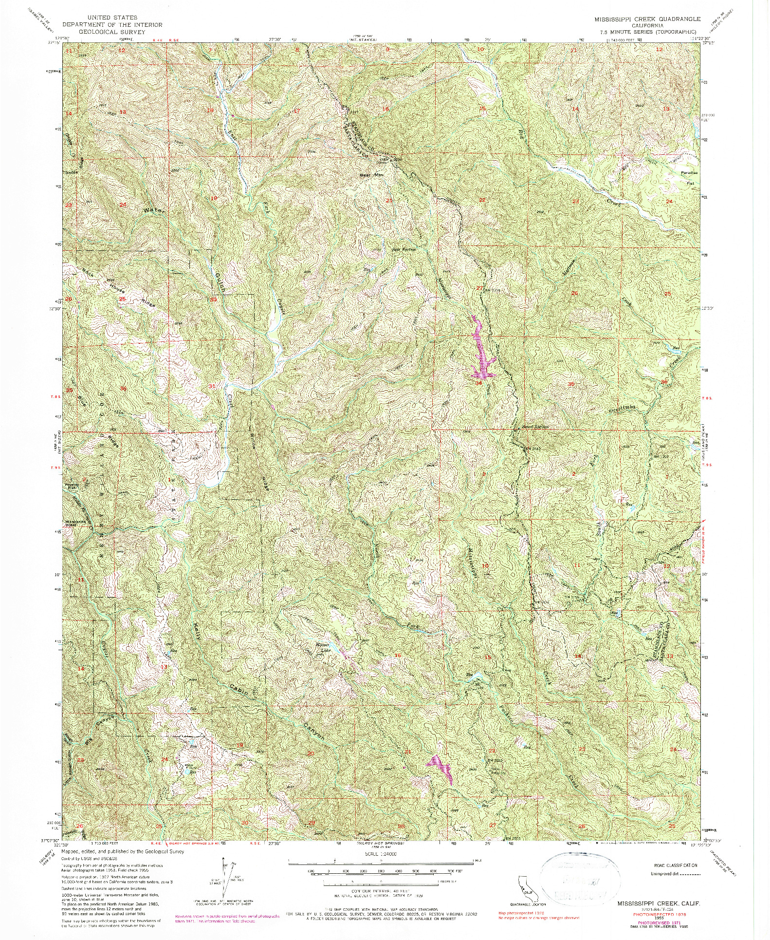 USGS 1:24000-SCALE QUADRANGLE FOR MISSISSIPPI CREEK, CA 1955