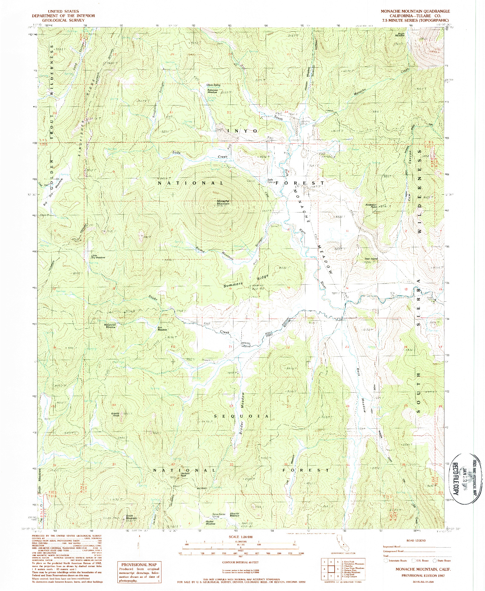 USGS 1:24000-SCALE QUADRANGLE FOR MONACHE MOUNTAIN, CA 1987
