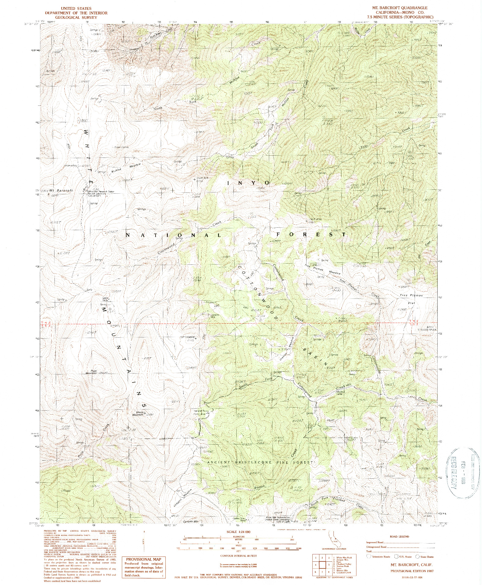 USGS 1:24000-SCALE QUADRANGLE FOR MT. BARCROFT, CA 1987