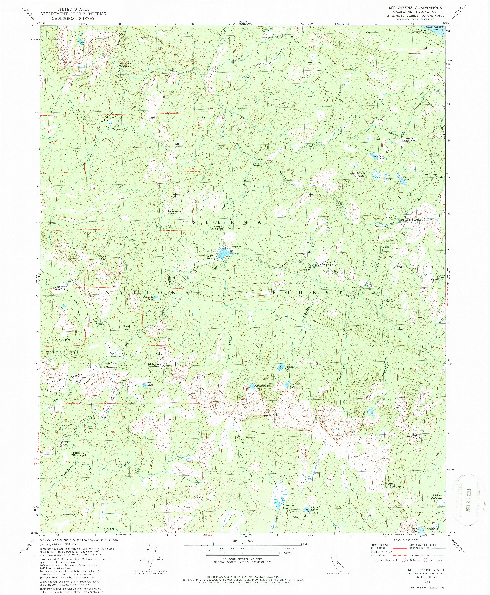 USGS 1:24000-SCALE QUADRANGLE FOR MT. GIVENS, CA 1982