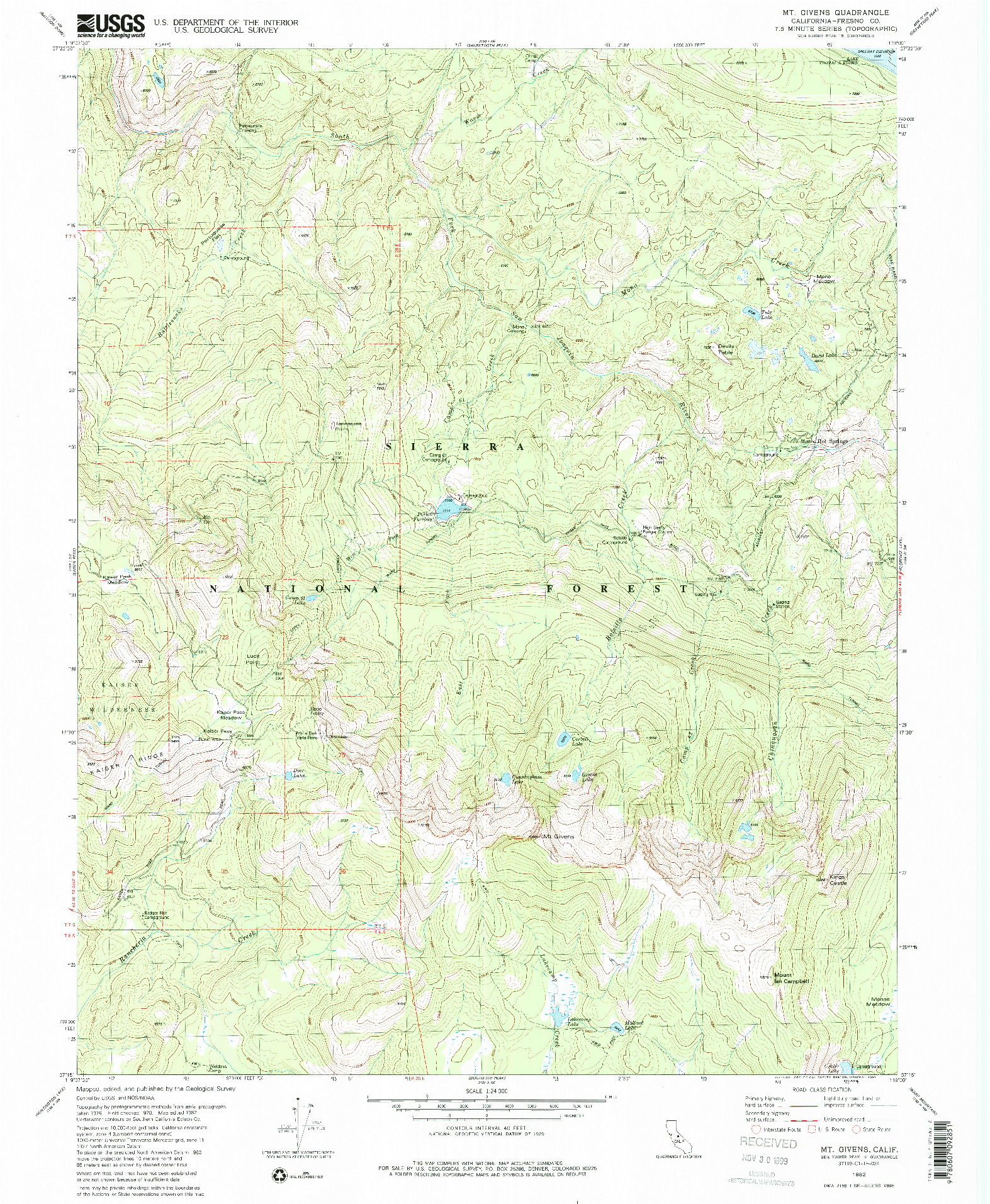 USGS 1:24000-SCALE QUADRANGLE FOR MT. GIVENS, CA 1982