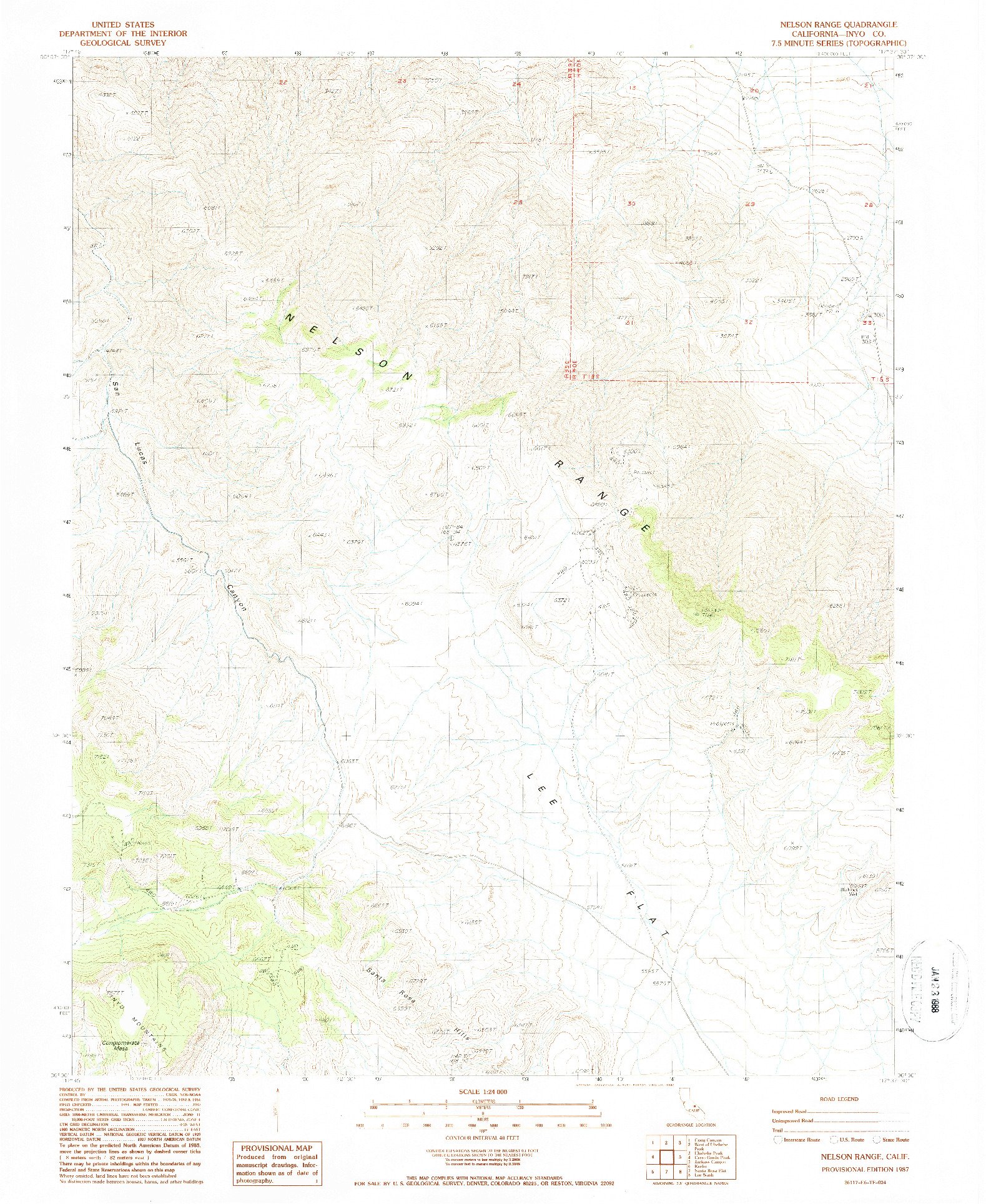 USGS 1:24000-SCALE QUADRANGLE FOR NELSON RANGE, CA 1987