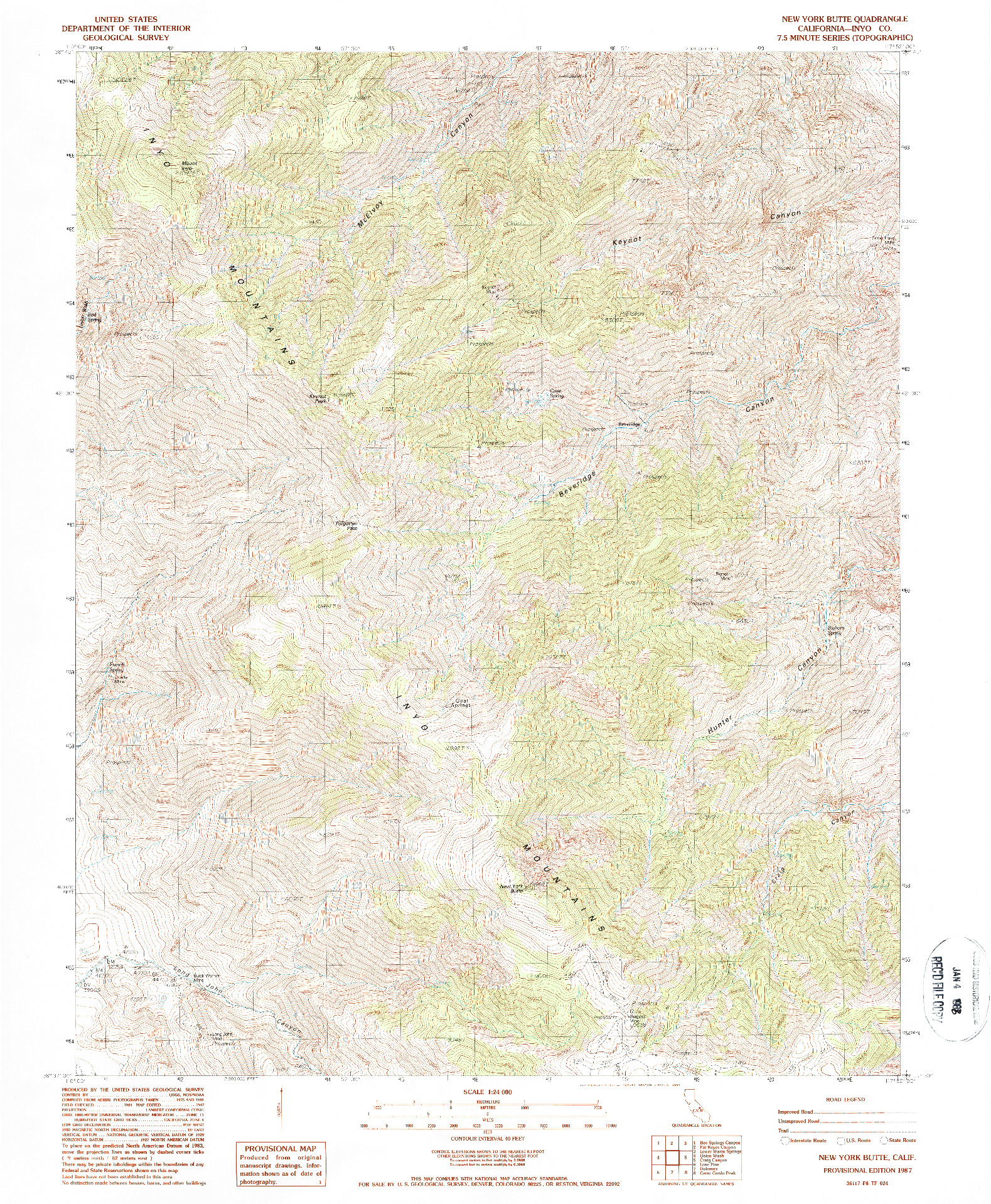 USGS 1:24000-SCALE QUADRANGLE FOR NEW YORK BUTTE, CA 1987