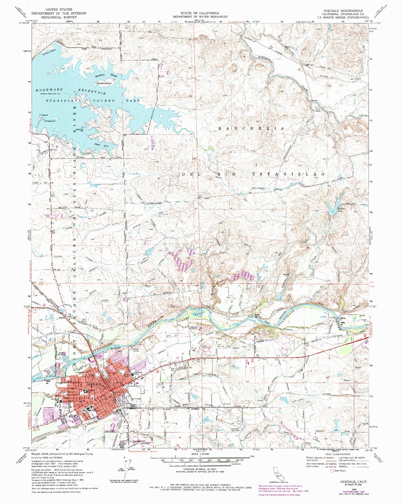 USGS 1:24000-SCALE QUADRANGLE FOR OAKDALE, CA 1968