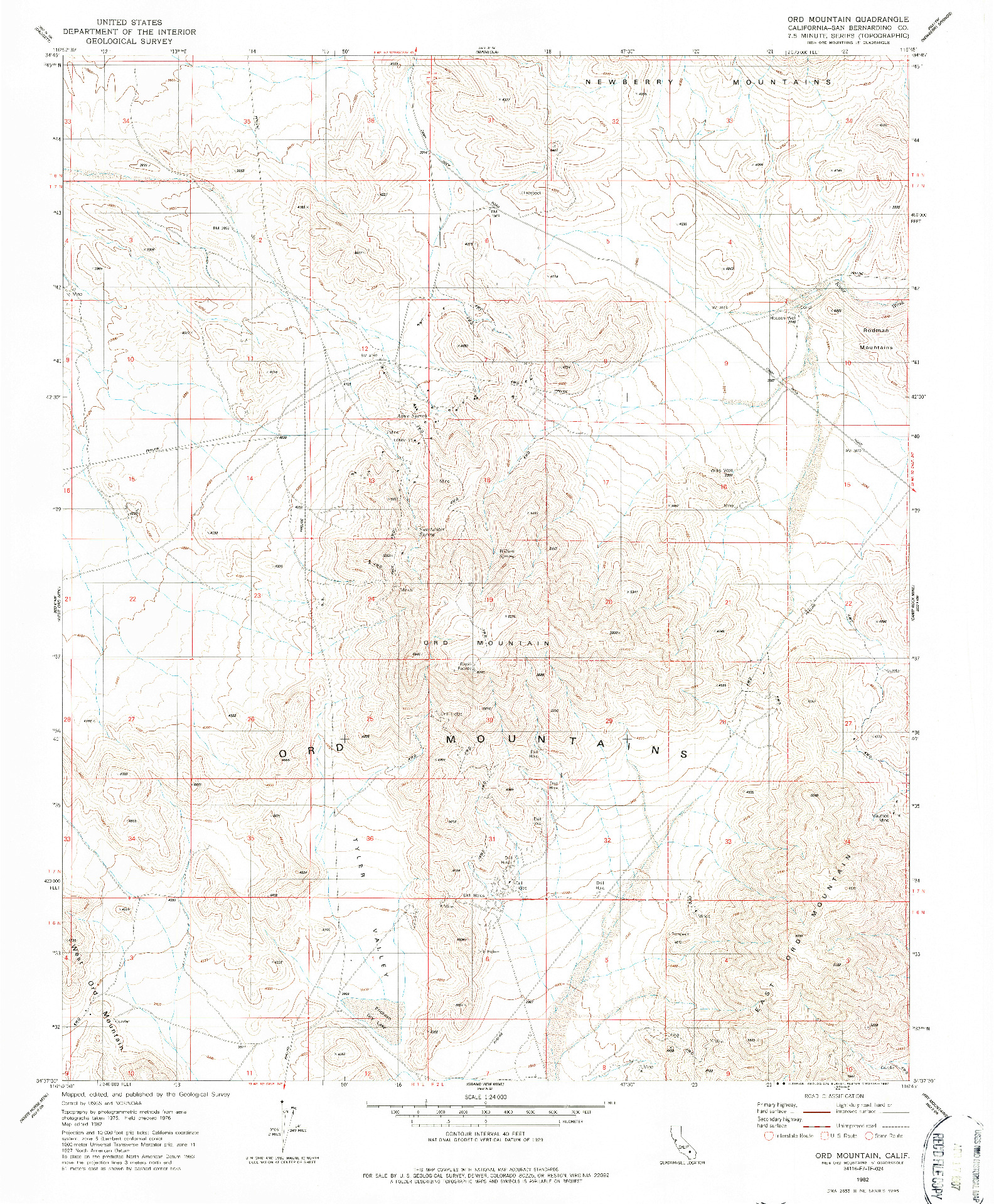 USGS 1:24000-SCALE QUADRANGLE FOR ORD MOUNTAIN, CA 1982