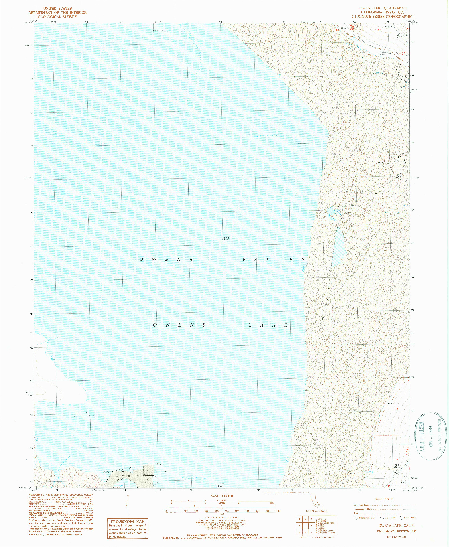 USGS 1:24000-SCALE QUADRANGLE FOR OWENS LAKE, CA 1987