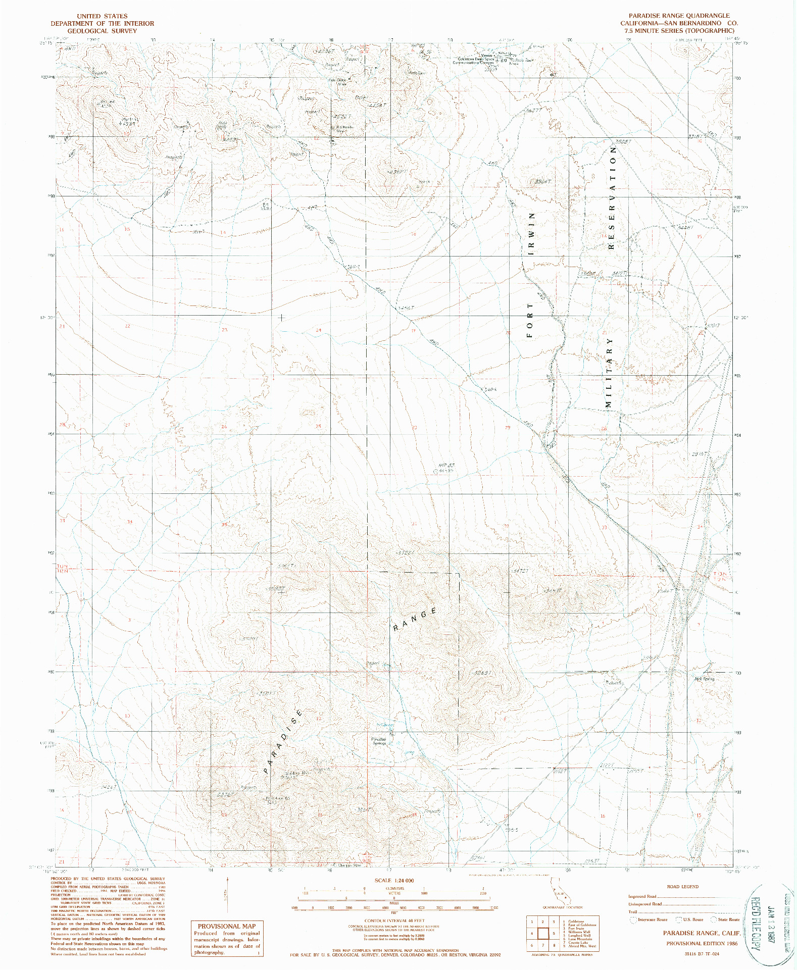 USGS 1:24000-SCALE QUADRANGLE FOR PARADISE RANGE, CA 1986