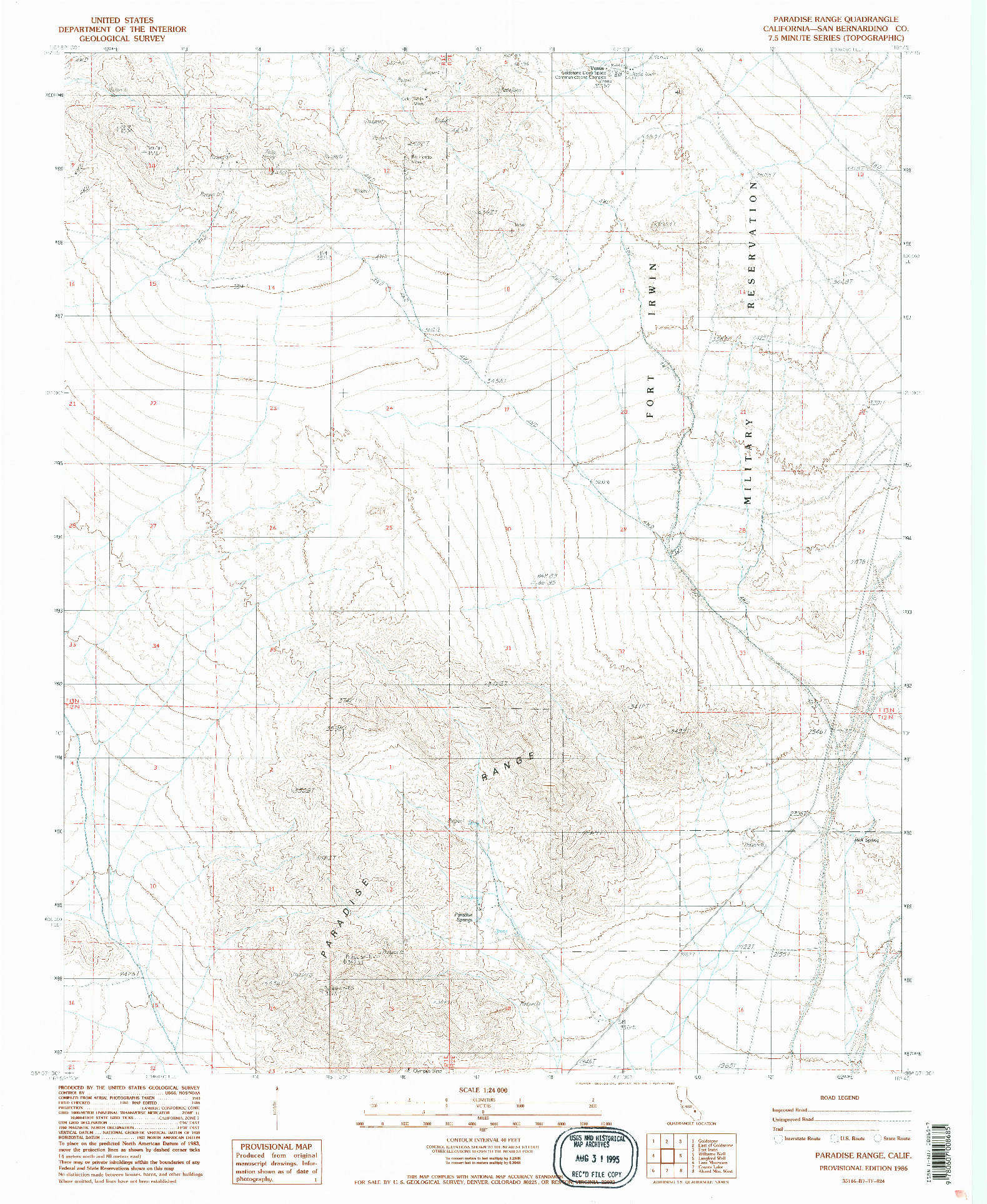 USGS 1:24000-SCALE QUADRANGLE FOR PARADISE RANGE, CA 1986