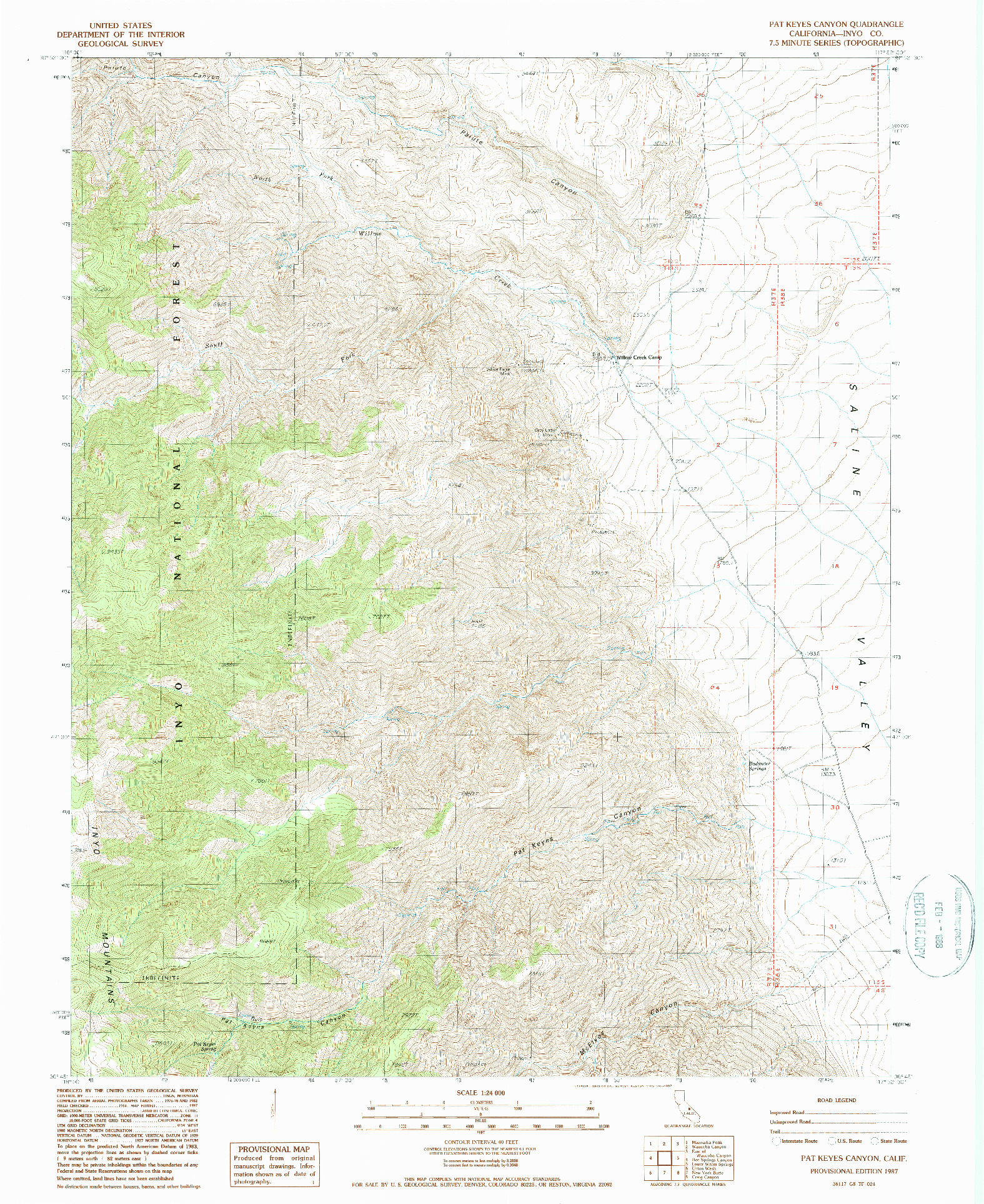 USGS 1:24000-SCALE QUADRANGLE FOR PAT KEYES CANYON, CA 1987