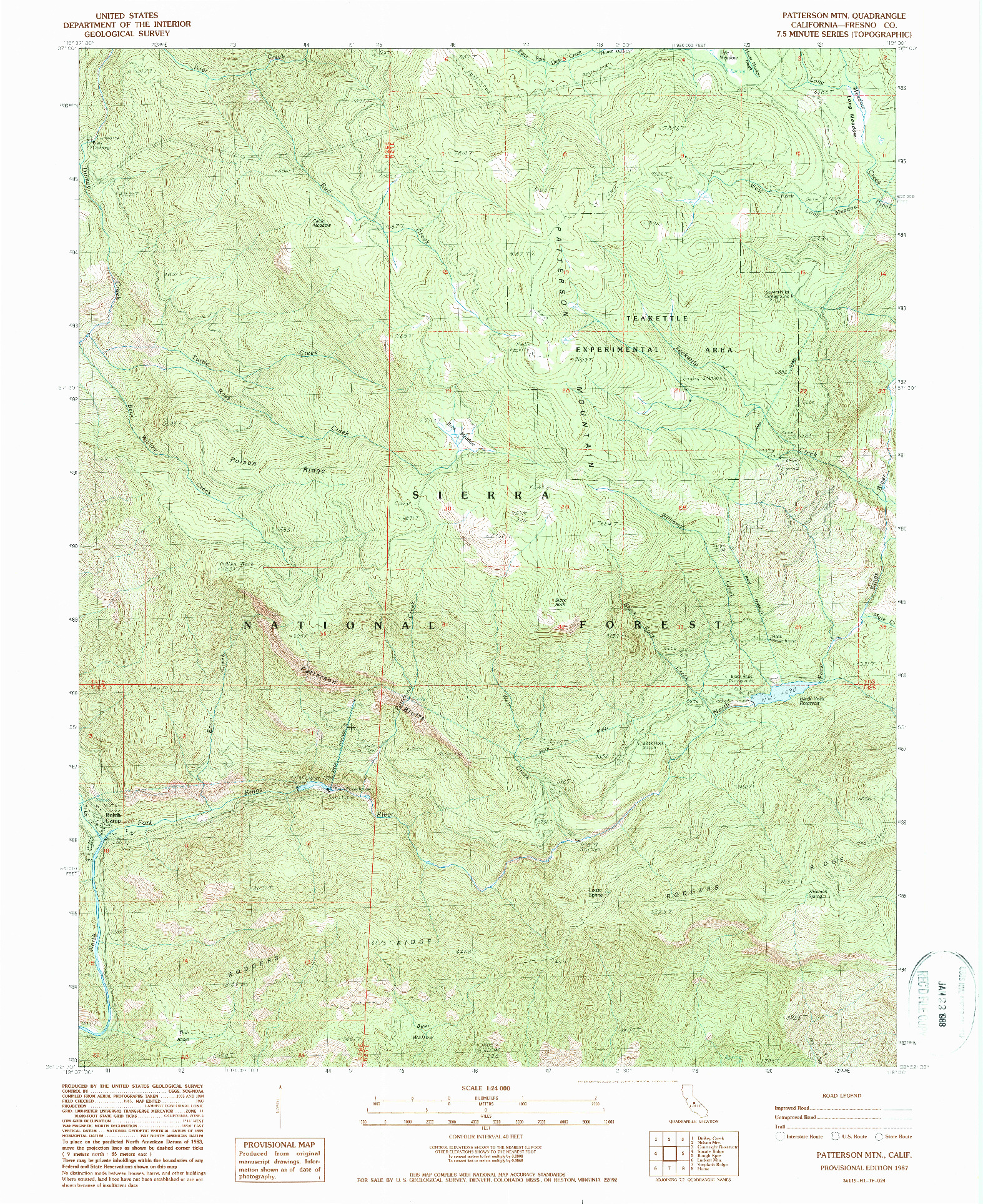 USGS 1:24000-SCALE QUADRANGLE FOR PATTERSON MTN, CA 1987