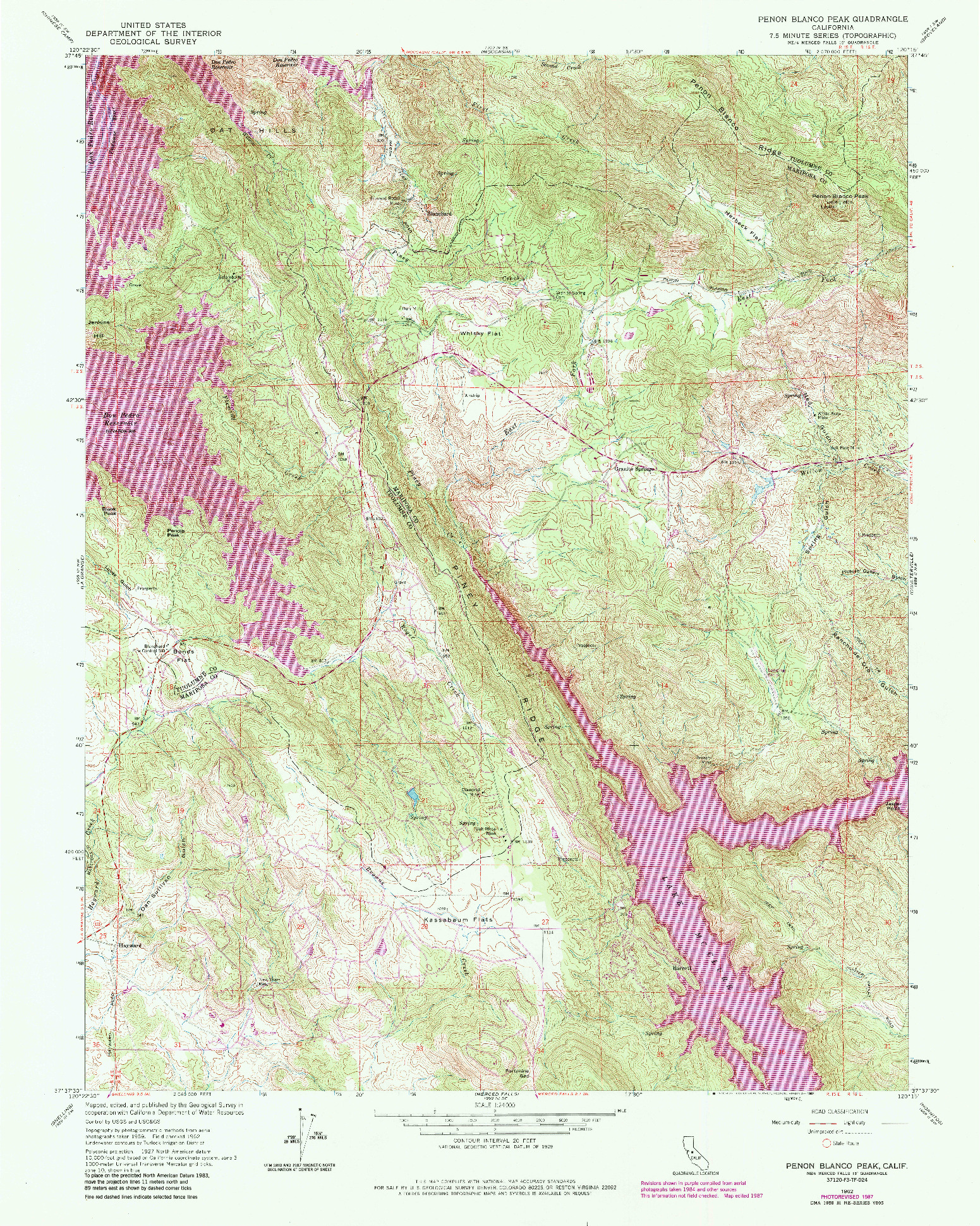 USGS 1:24000-SCALE QUADRANGLE FOR PENON BLANCO PEAK, CA 1962