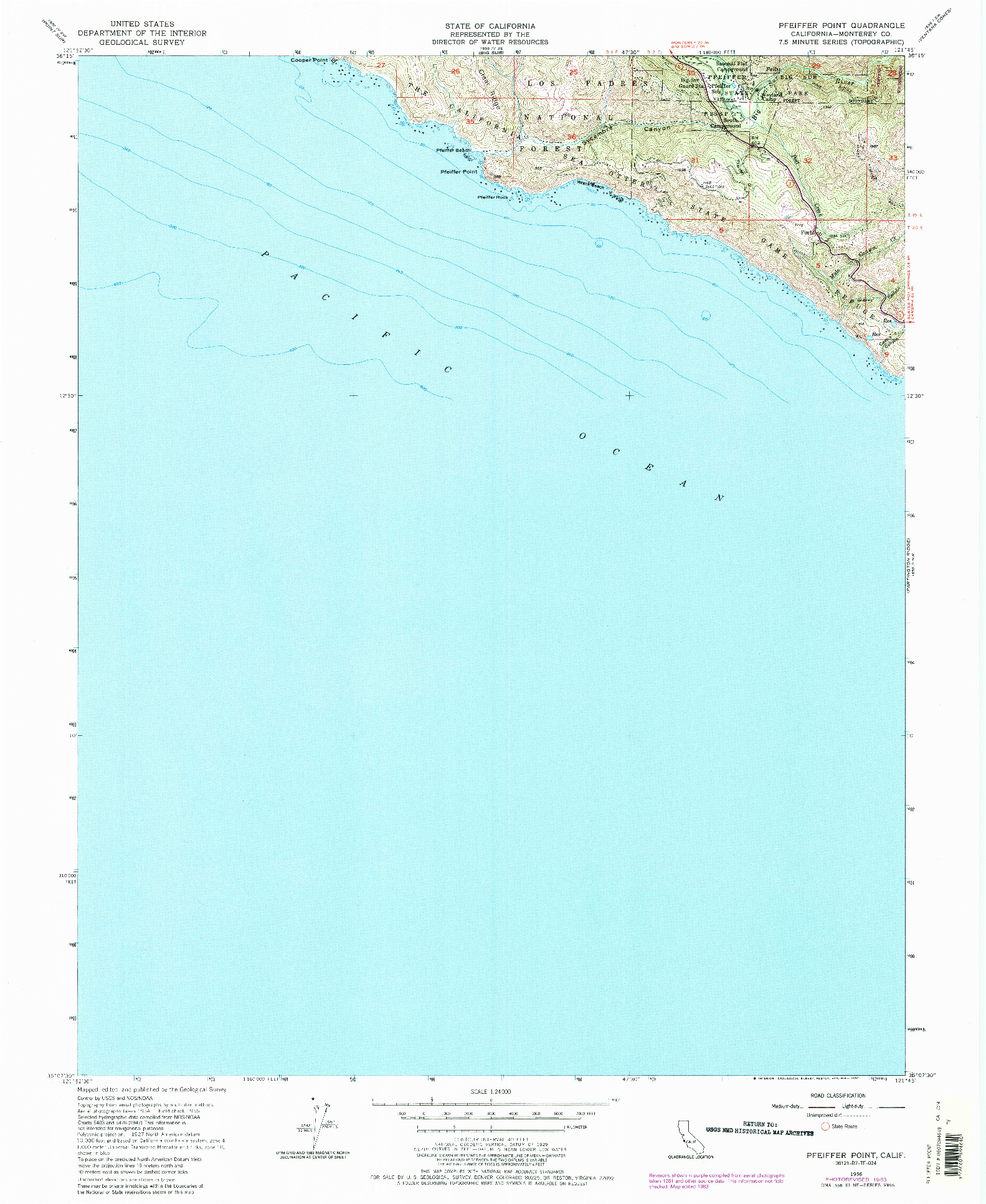 USGS 1:24000-SCALE QUADRANGLE FOR PFEIFFER POINT, CA 1956